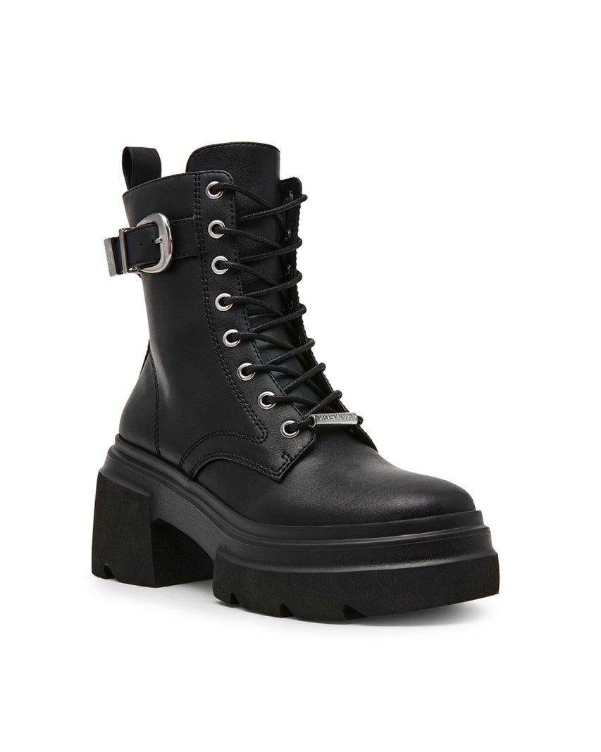 BRAKER 率性綁帶厚底短靴-黑色