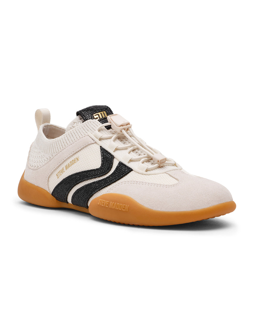 BISCOTTI-R 閃鑽異材質拼接休閒運動鞋-米色