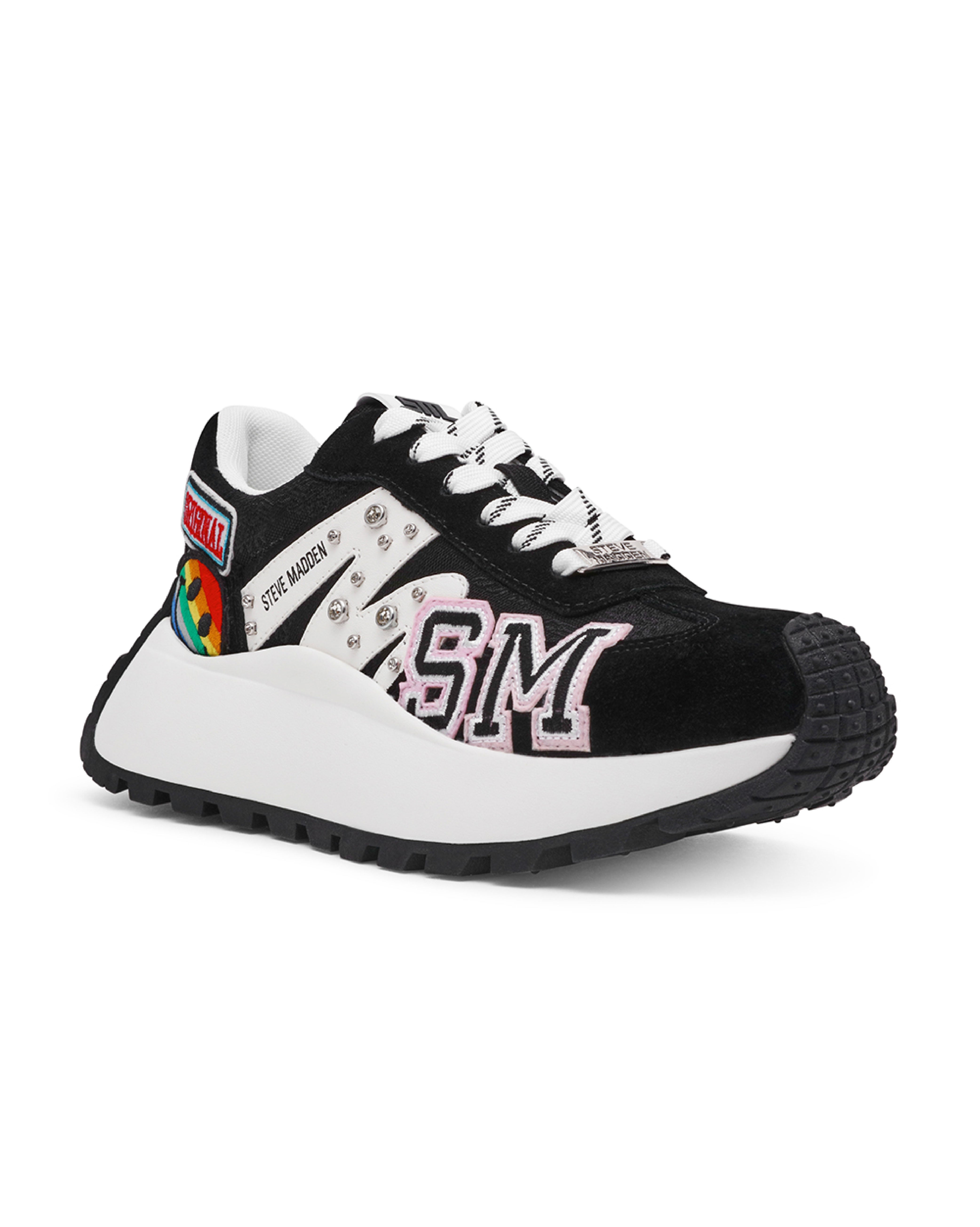 SUPERCAMPO-P 潮流刺繡布貼運動休閒鞋-黑色