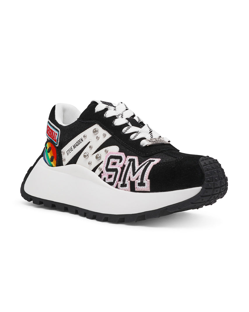 SUPERCAMPO-P 潮流刺繡布貼運動休閒鞋-黑色