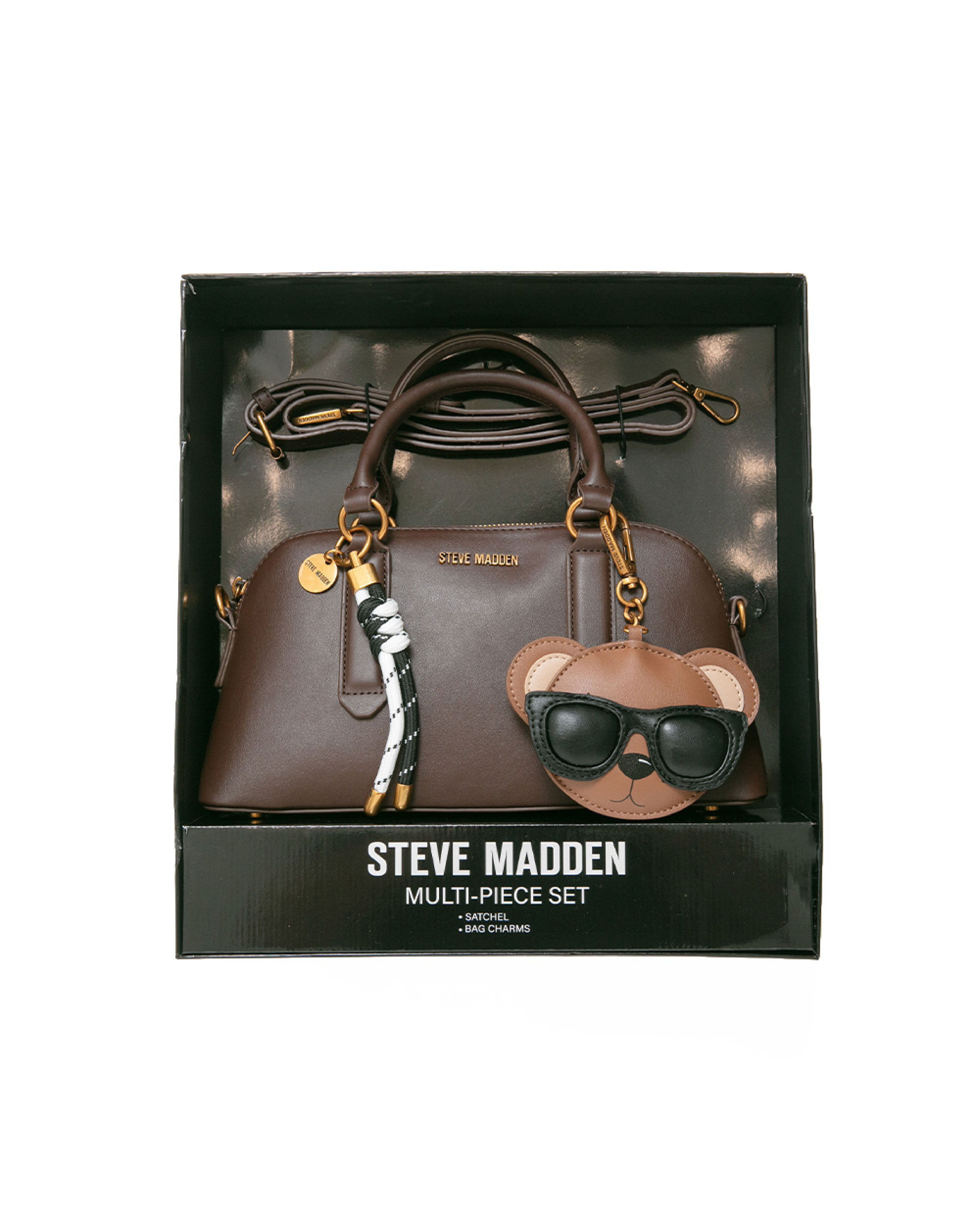 潮流小熊雙吊飾/素面兩用包禮盒-咖啡色