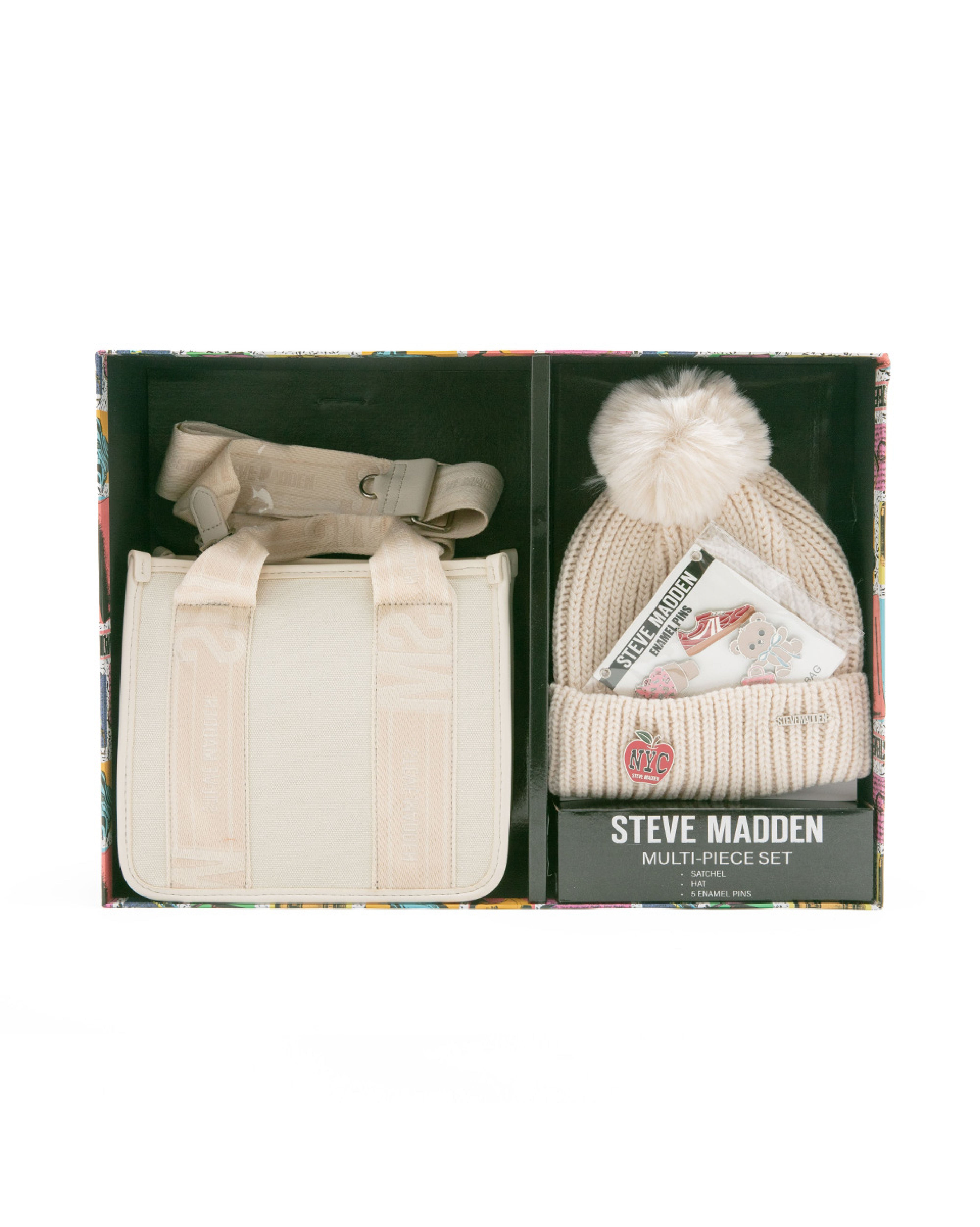 LOGO寬帶兩用包/潮流徽章毛帽禮盒-米色