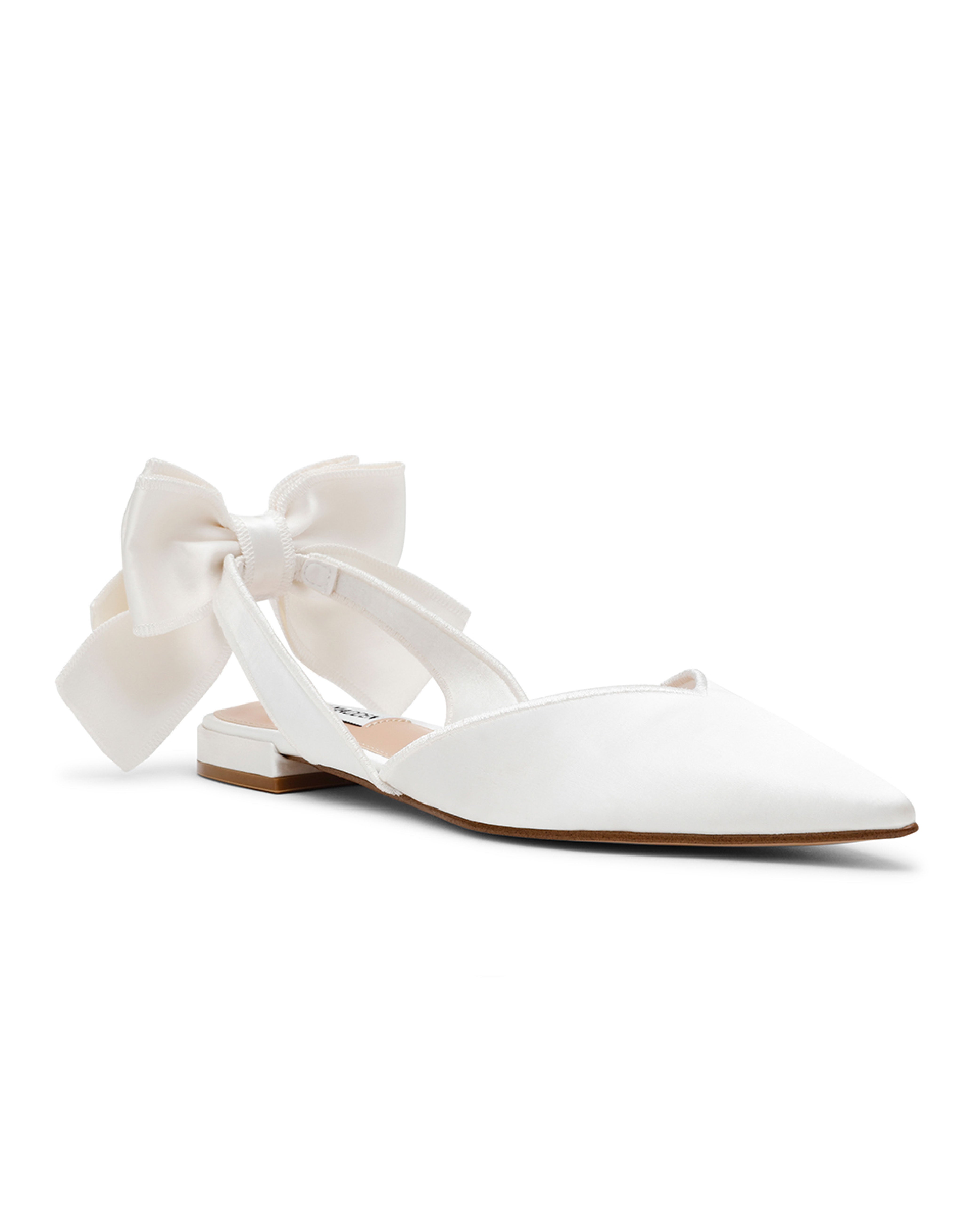 SYNTHIA 奢華緞面蝴蝶結裸跟鞋-白色
