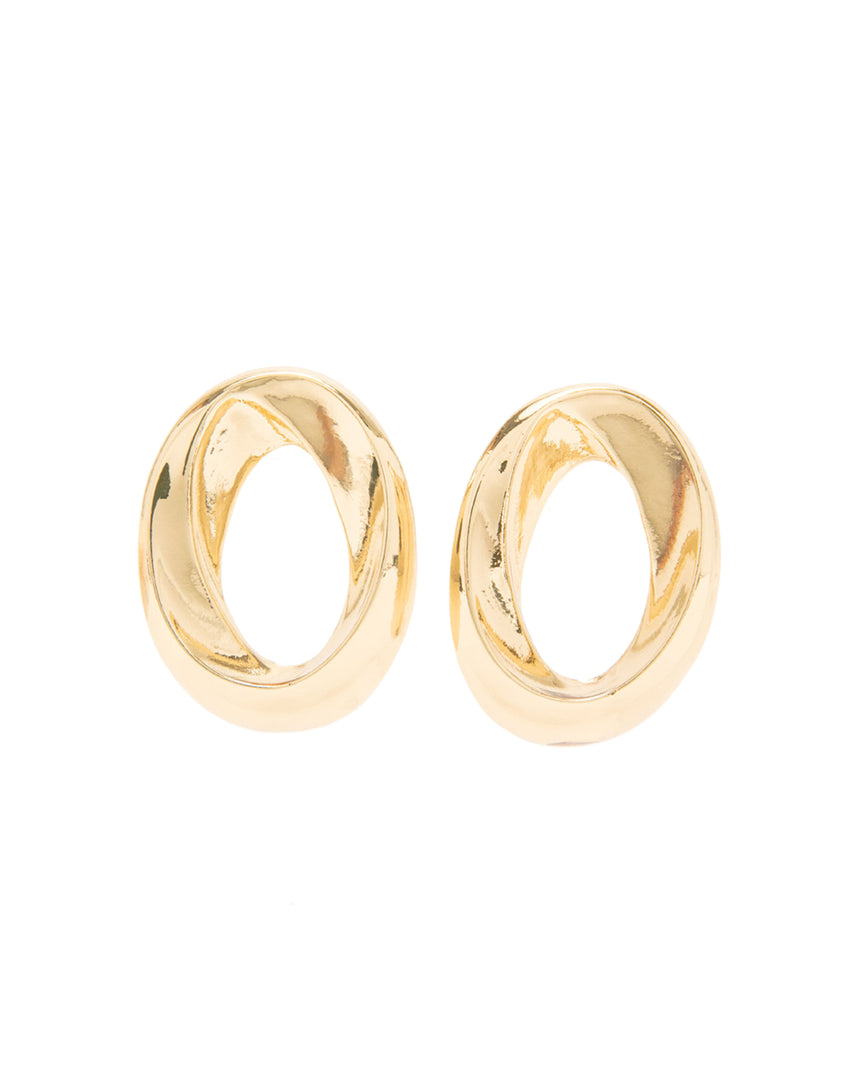 質感流線圓形耳環-金色