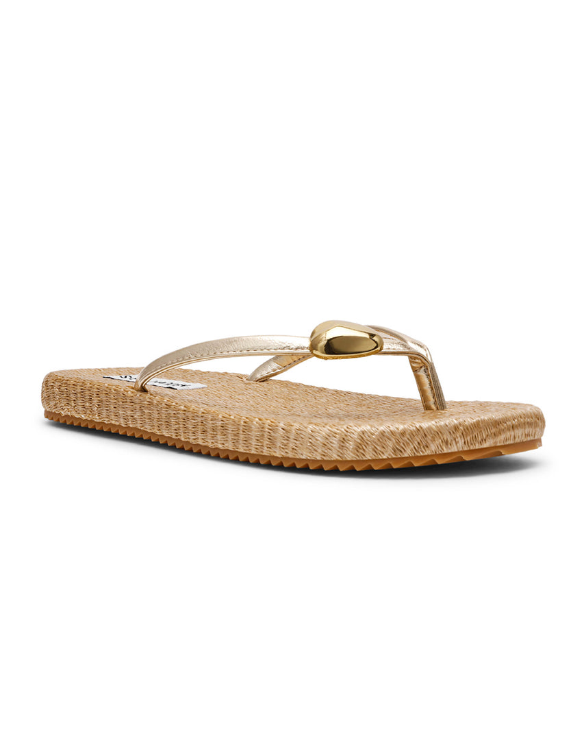 SURFUP 金屬圓形飾扣夾腳拖鞋-金色