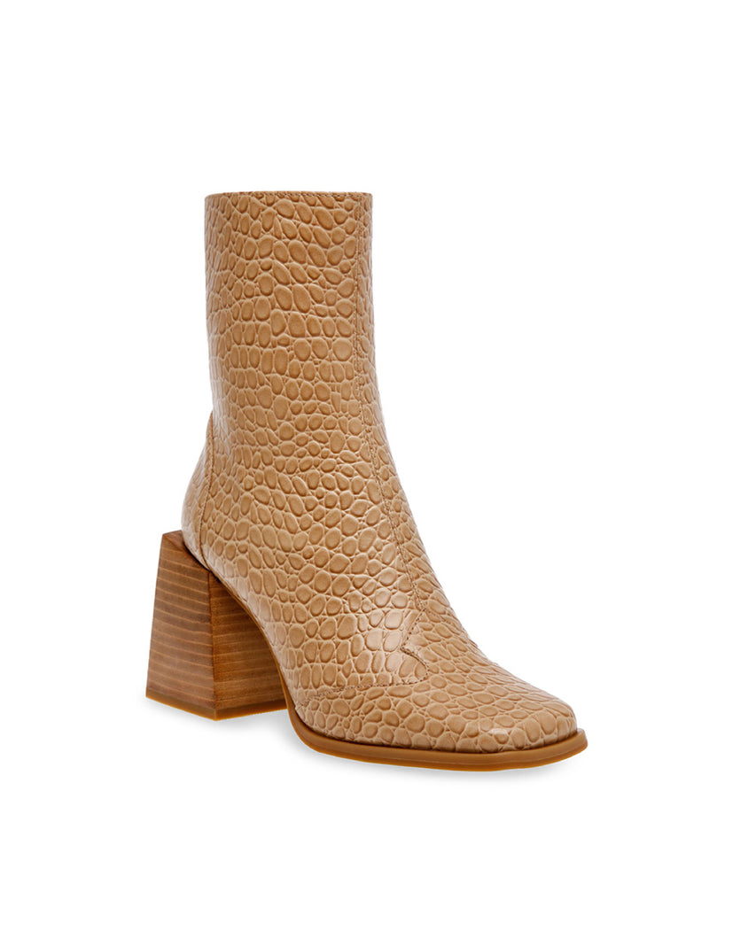 DUCHESS 蛇紋小方頭厚底靴-棕色