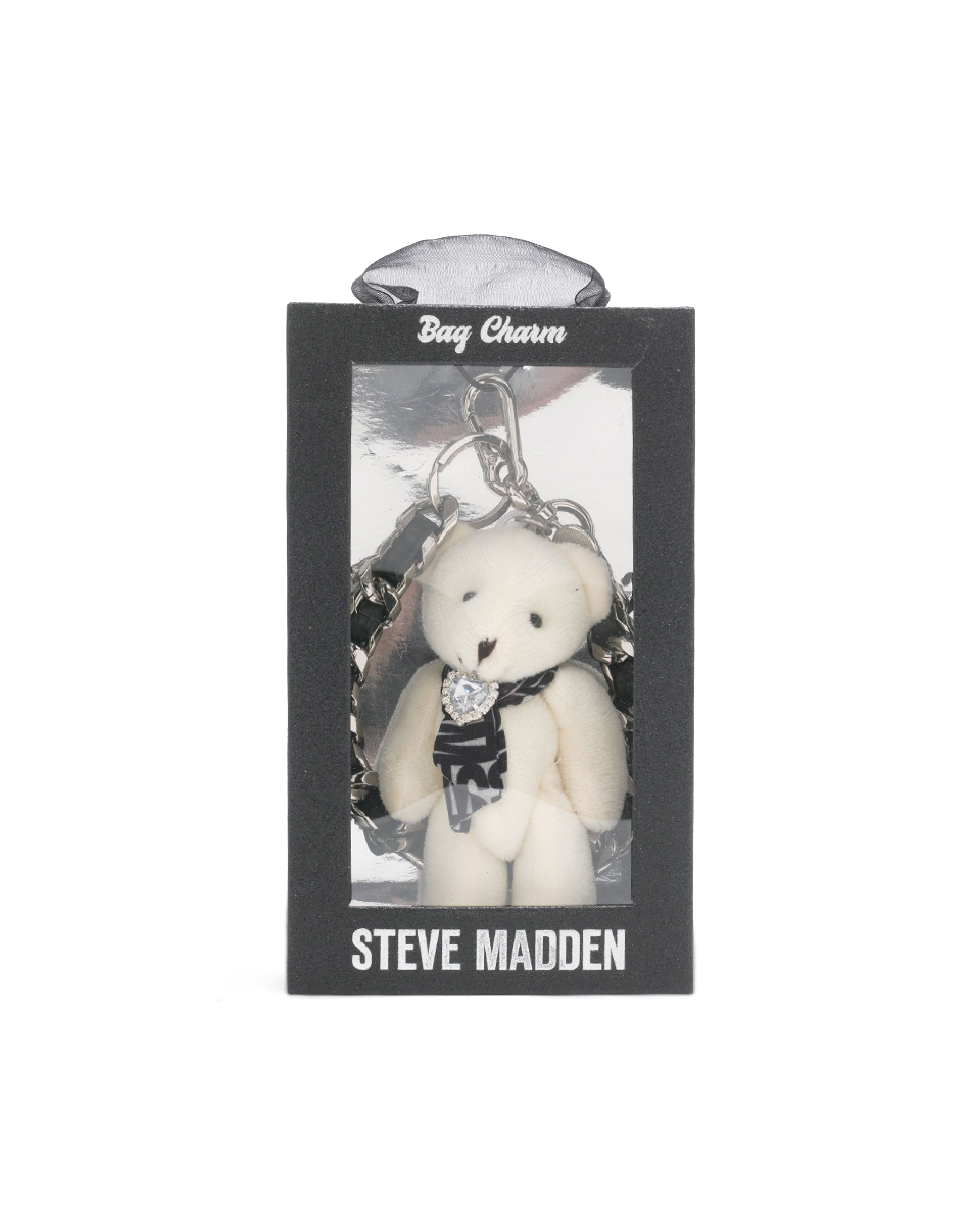 BBEAR-G 毛絨泰迪鍊條吊飾-銀色