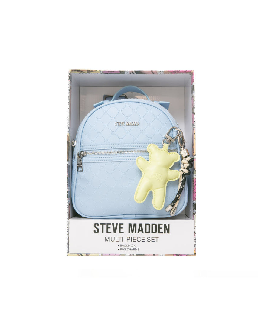 童趣雙吊飾/菱格紋後背包禮盒-藍色