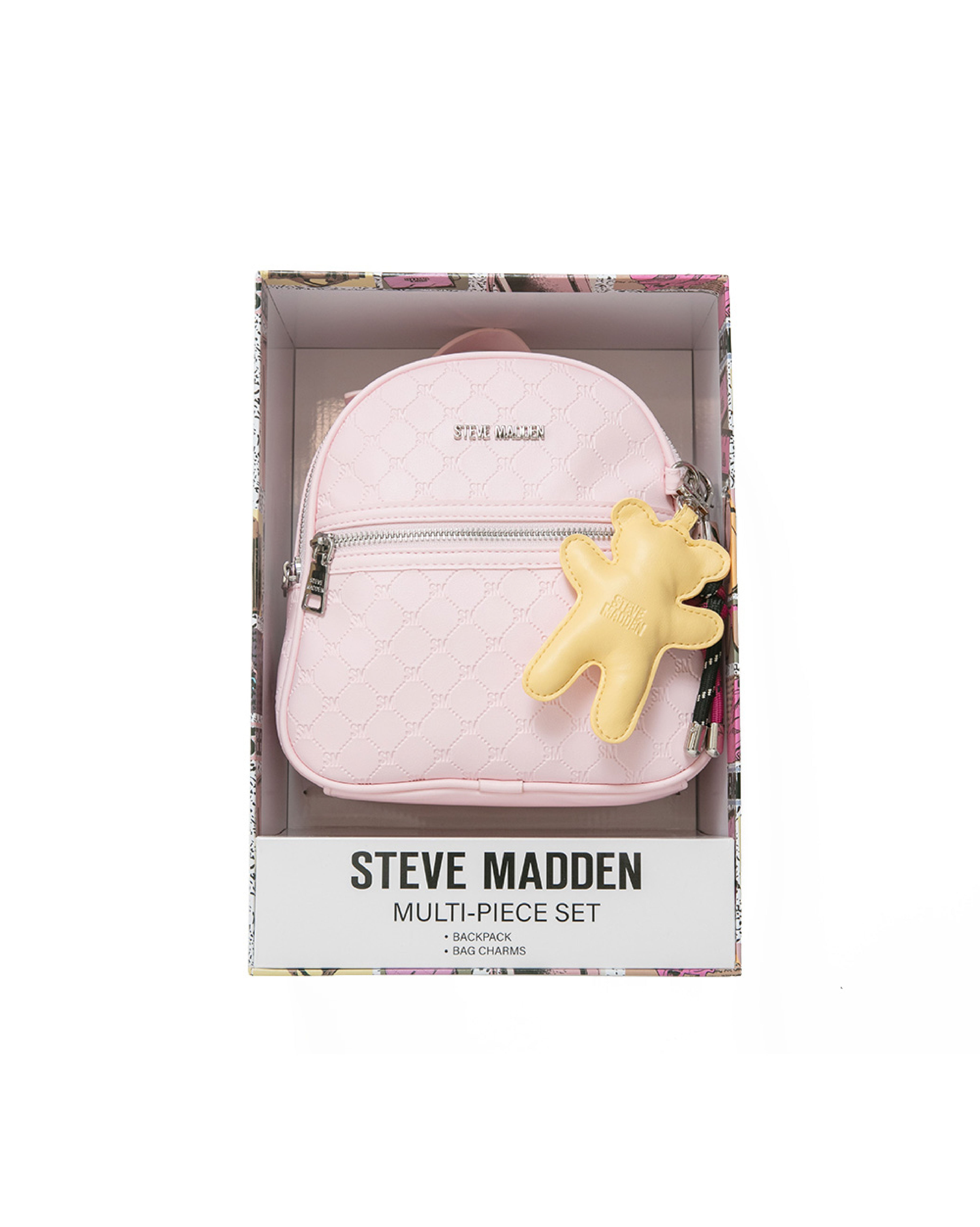 童趣雙吊飾/菱格紋後背包禮盒-粉色