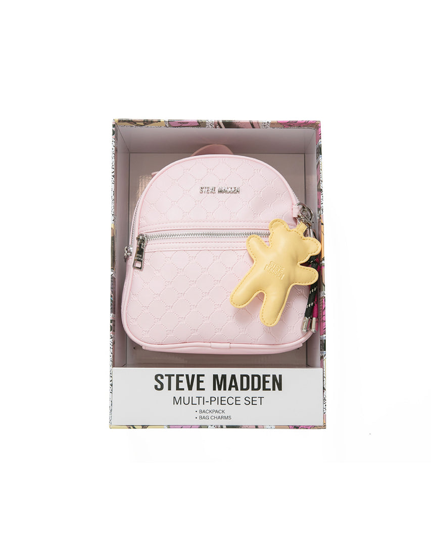 童趣雙吊飾/菱格紋後背包禮盒-粉色