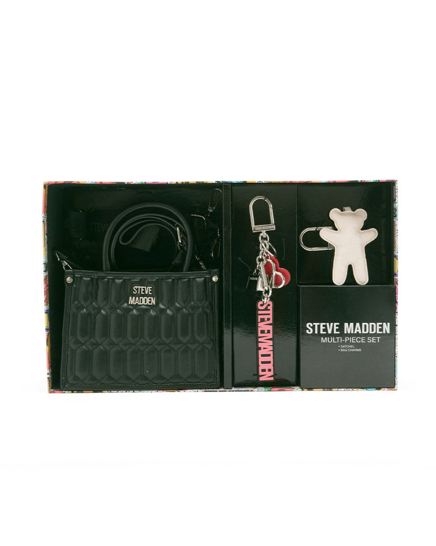 雙吊飾/格紋方形兩用包禮盒-黑色