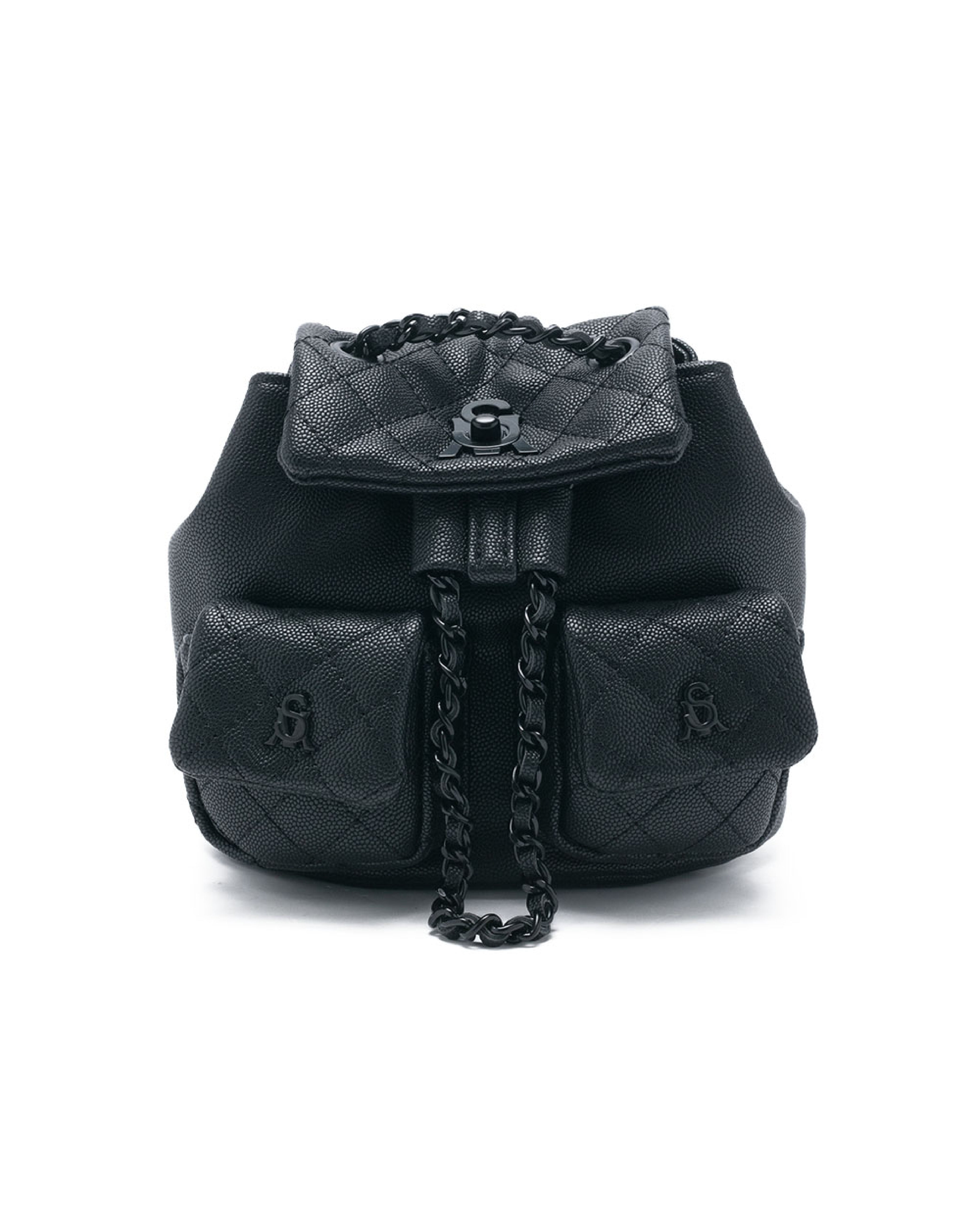 BSEDA 菱格紋雙口袋後背包-黑色