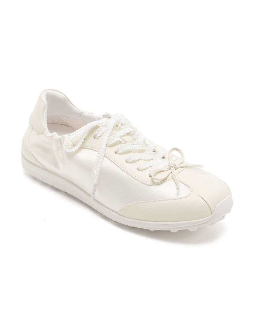 【線上獨家款】TWSHOONG 芭蕾緞面雙蝴蝶結休閒鞋-白色