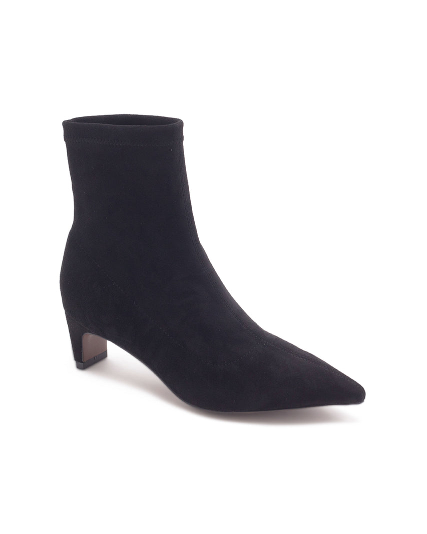 TWKLOE 絨面尖頭粗跟短靴-黑色