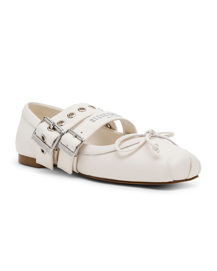 CEARA 芭蕾方頭率性雙扣寬帶瑪莉珍-白色