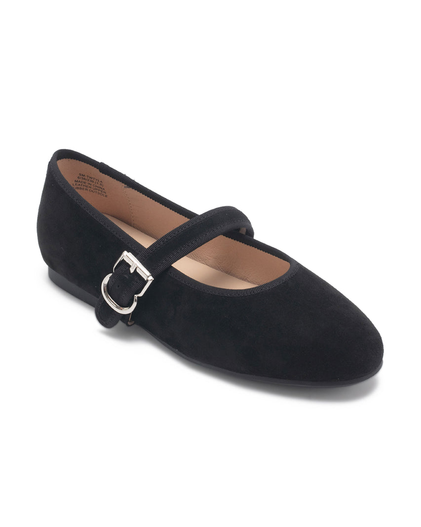 TWTYLA 絨面素色滾邊瑪莉珍鞋-絨黑