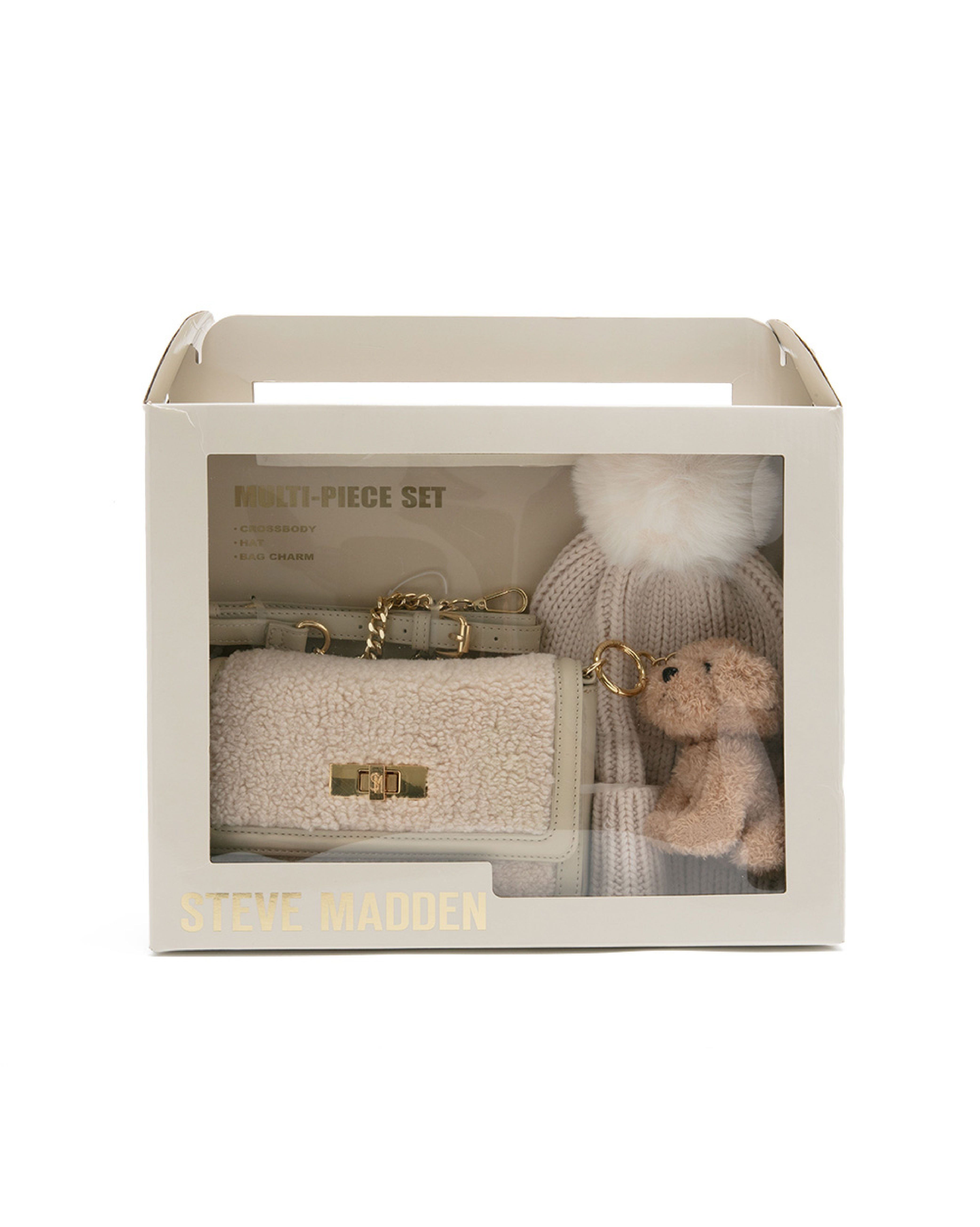 【線上獨家禮盒】毛毛信封包/針織毛帽三件禮盒組-米色