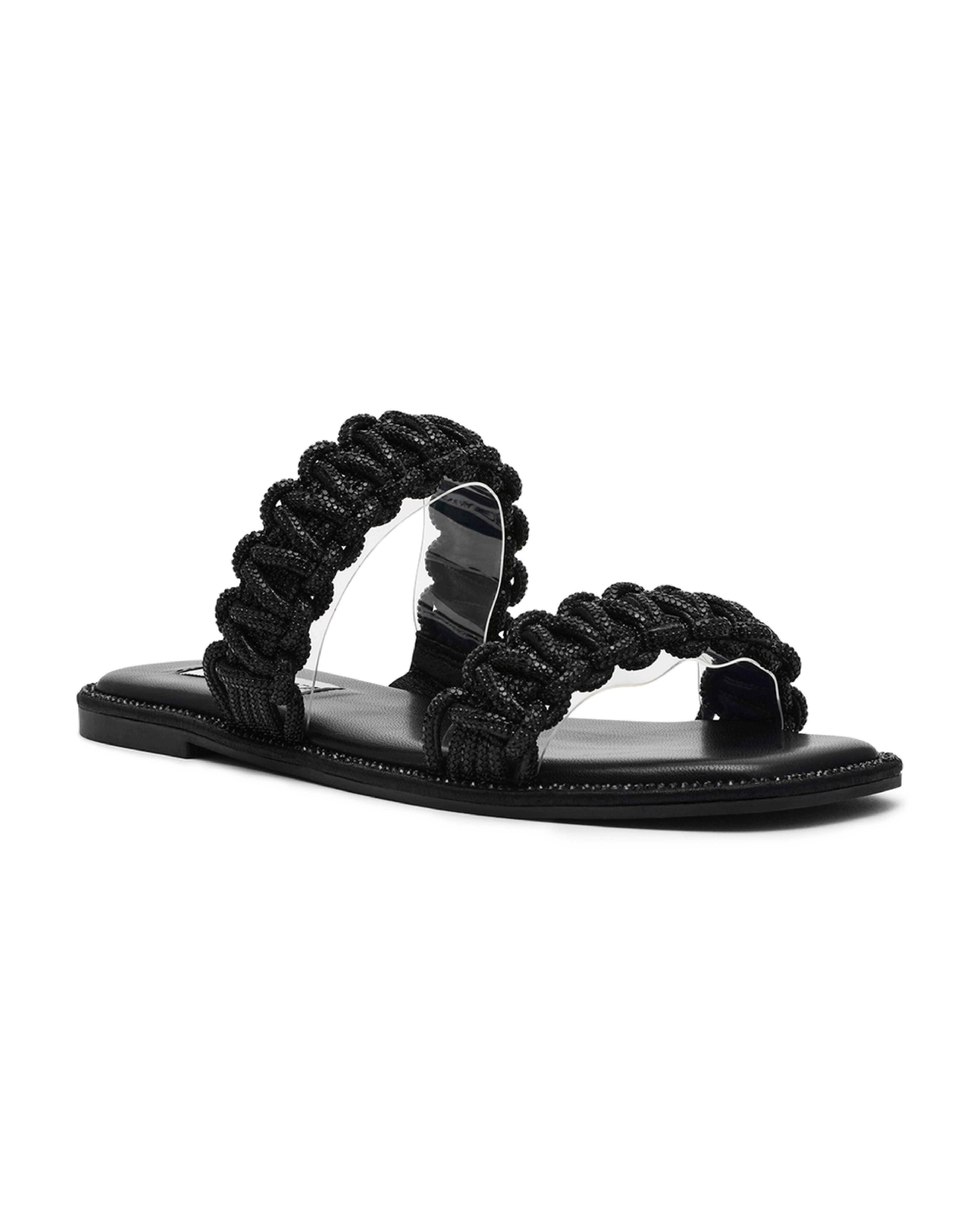 NYSSA 奢華閃鑽編織雙帶拖鞋-黑色