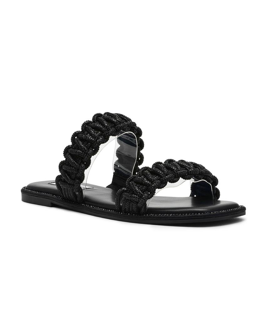 NYSSA 奢華閃鑽編織雙帶拖鞋-黑色