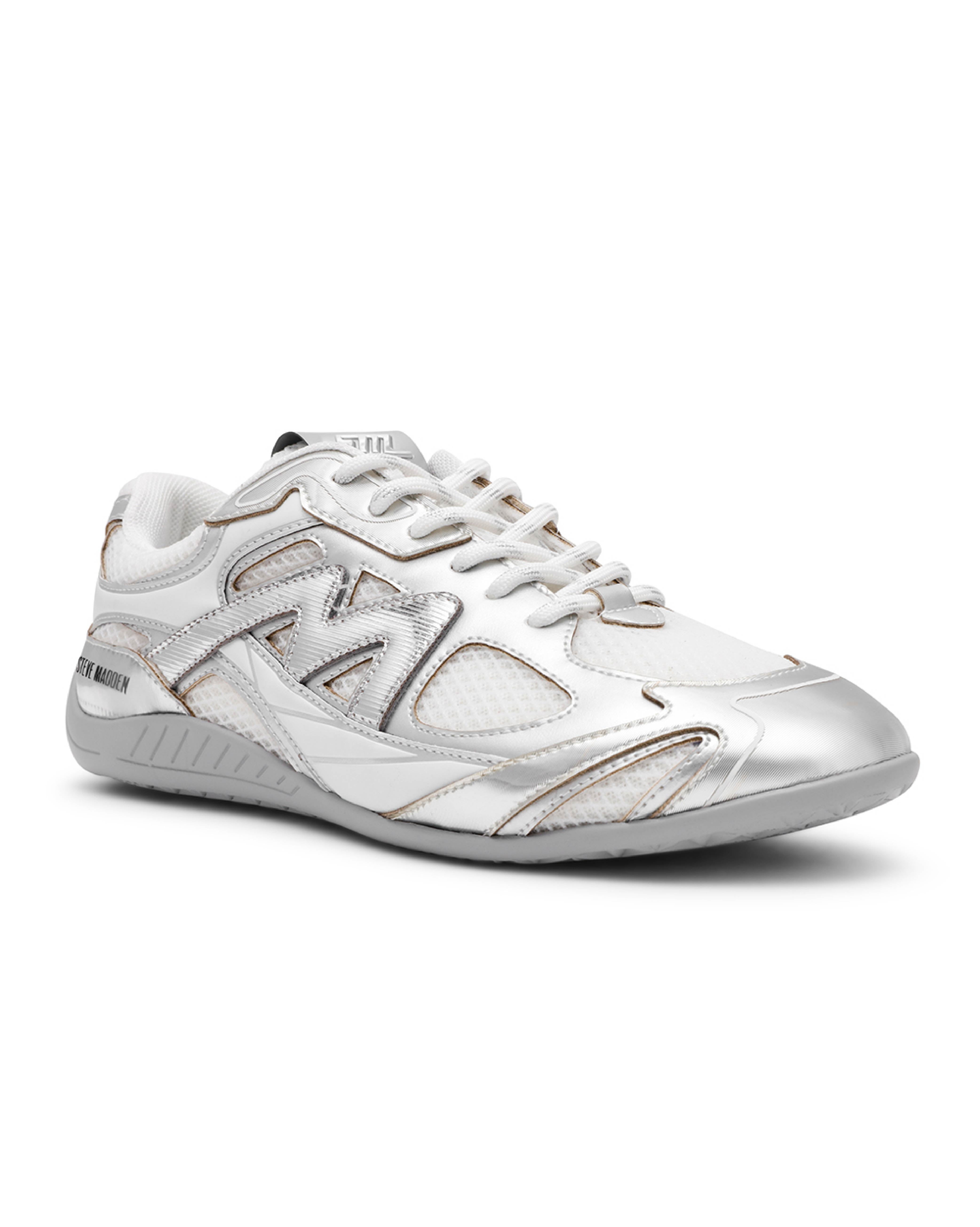 RALLY TIME M字拼接綁帶休閒鞋-銀色