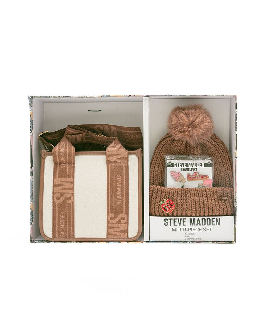 LOGO寬帶兩用包/潮流徽章毛帽禮盒-咖啡色