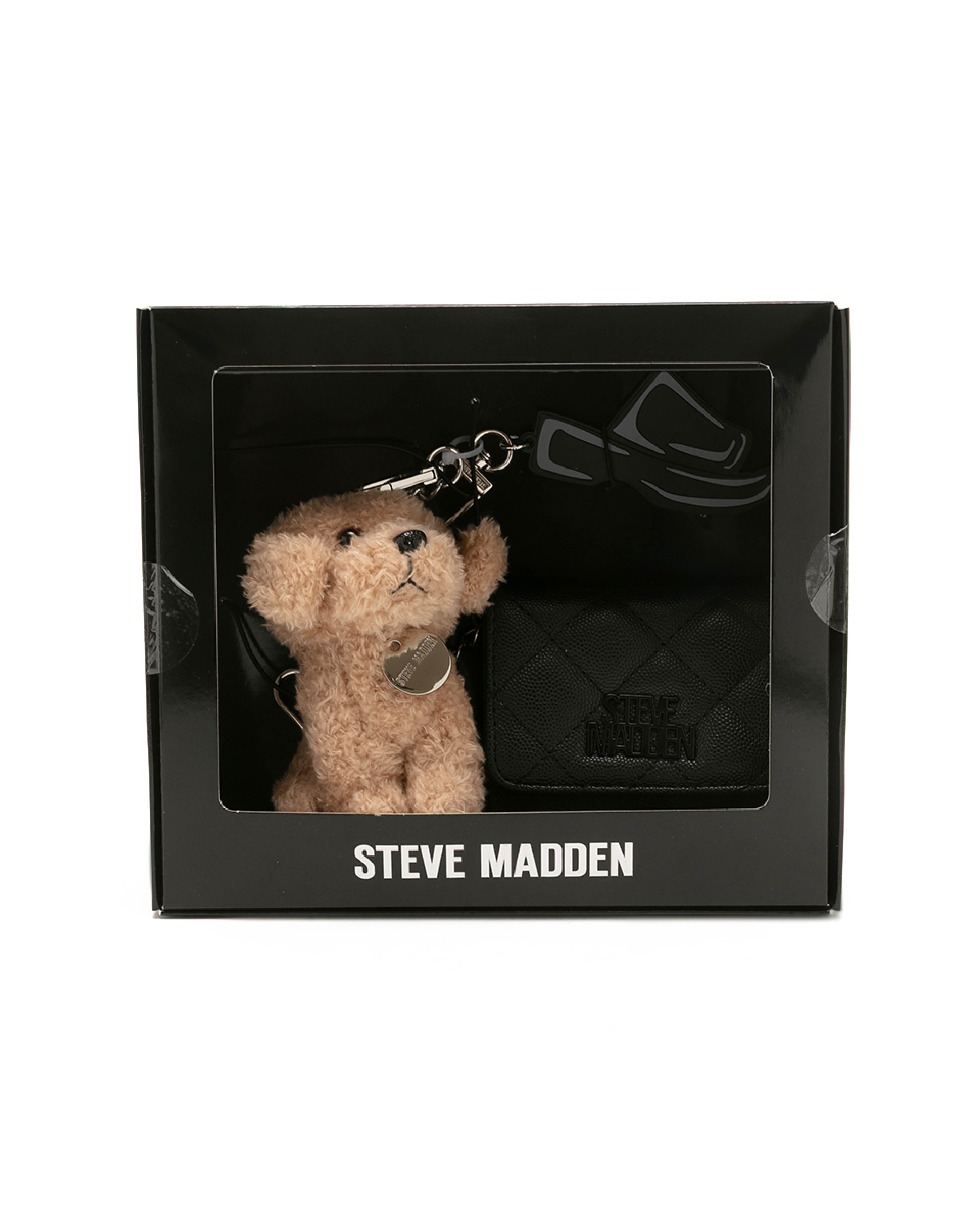 菱格紋零錢包/吊飾三件禮盒組-黑色