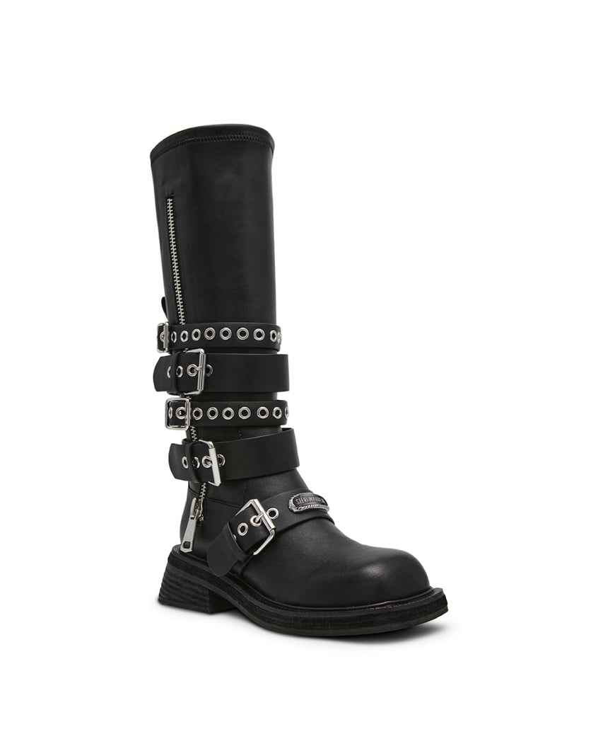 KANNONBALL 率性層次扣帶造型長靴-黑色