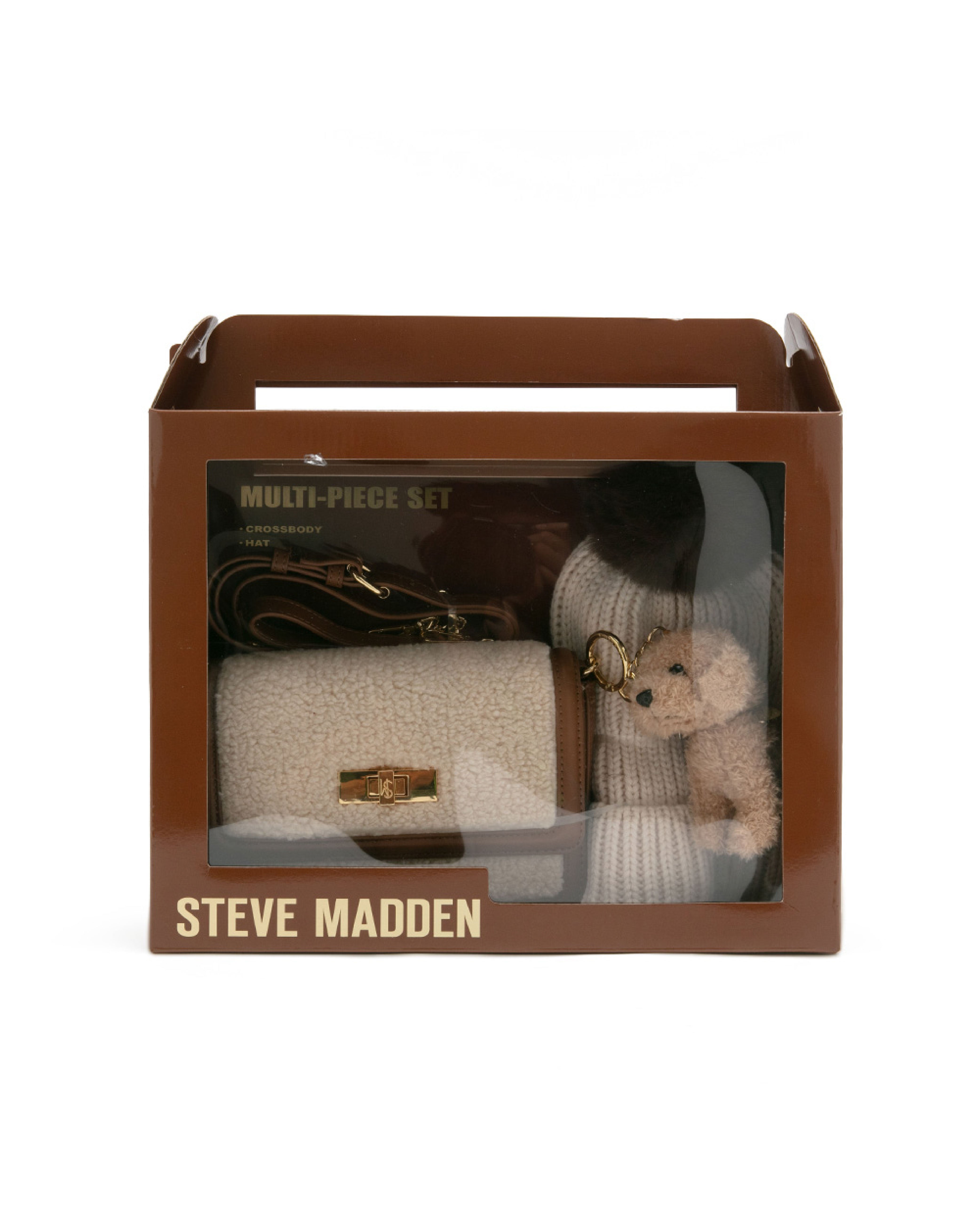 【線上獨家禮盒】毛毛信封包/針織毛帽三件禮盒組-咖啡色