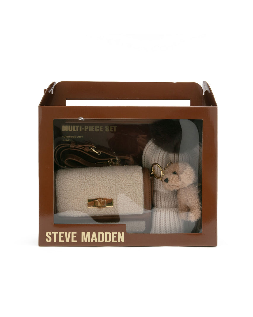 【線上獨家禮盒】毛毛信封包/針織毛帽三件禮盒組-咖啡色