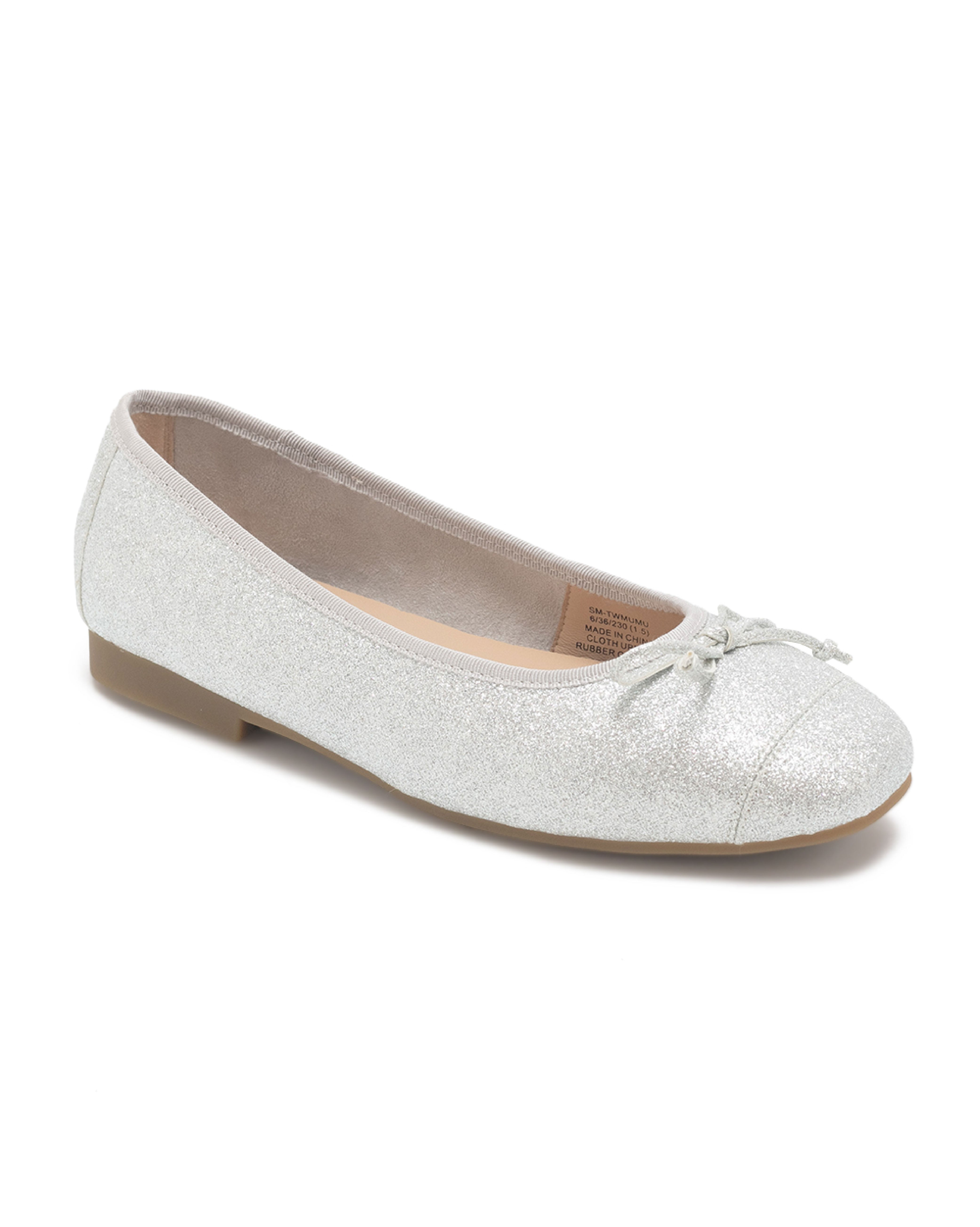 TWMUMU 經典素面細帶蝴蝶結娃娃鞋-銀色