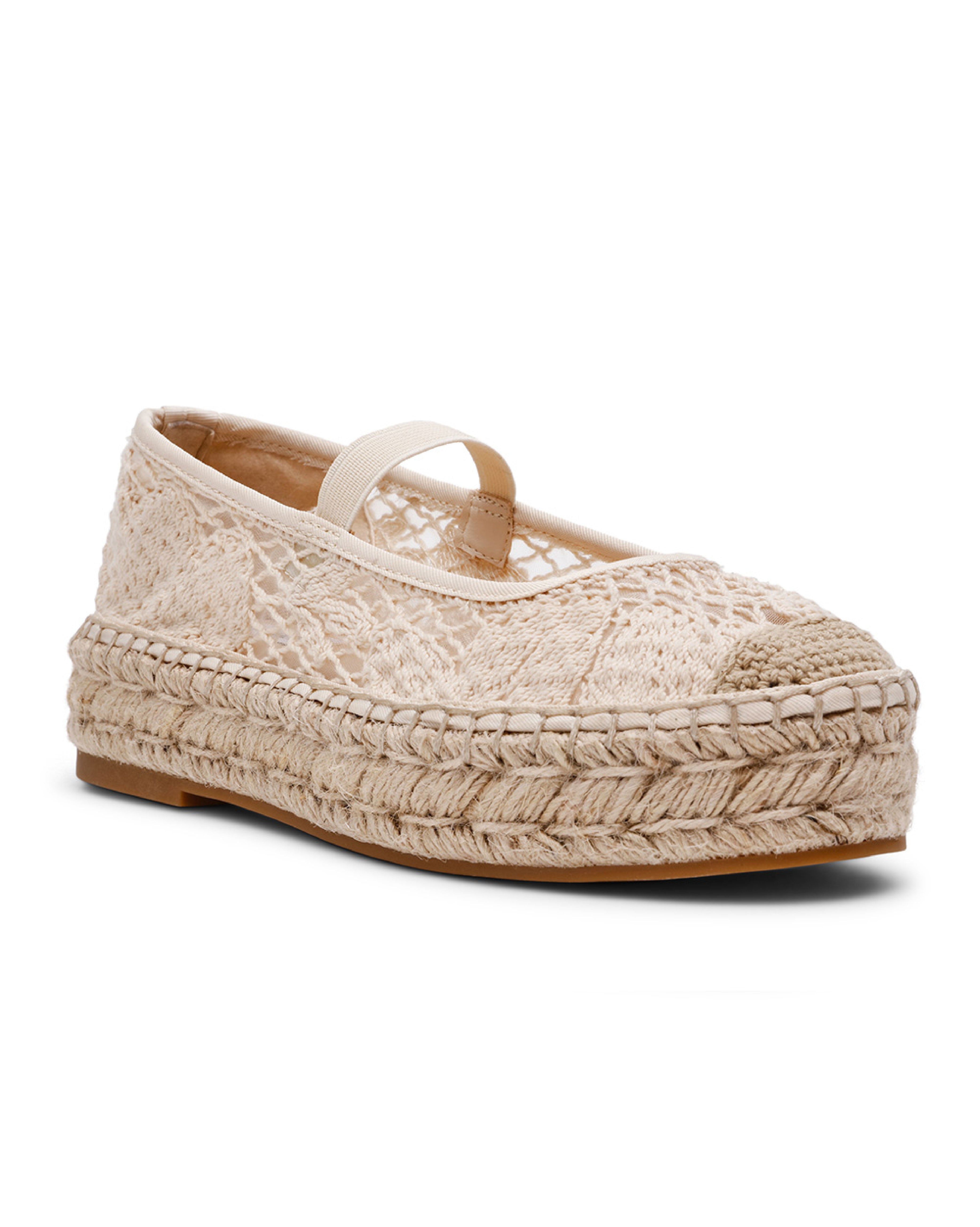 CANDI 草編簍空厚底瑪莉珍鞋-米色