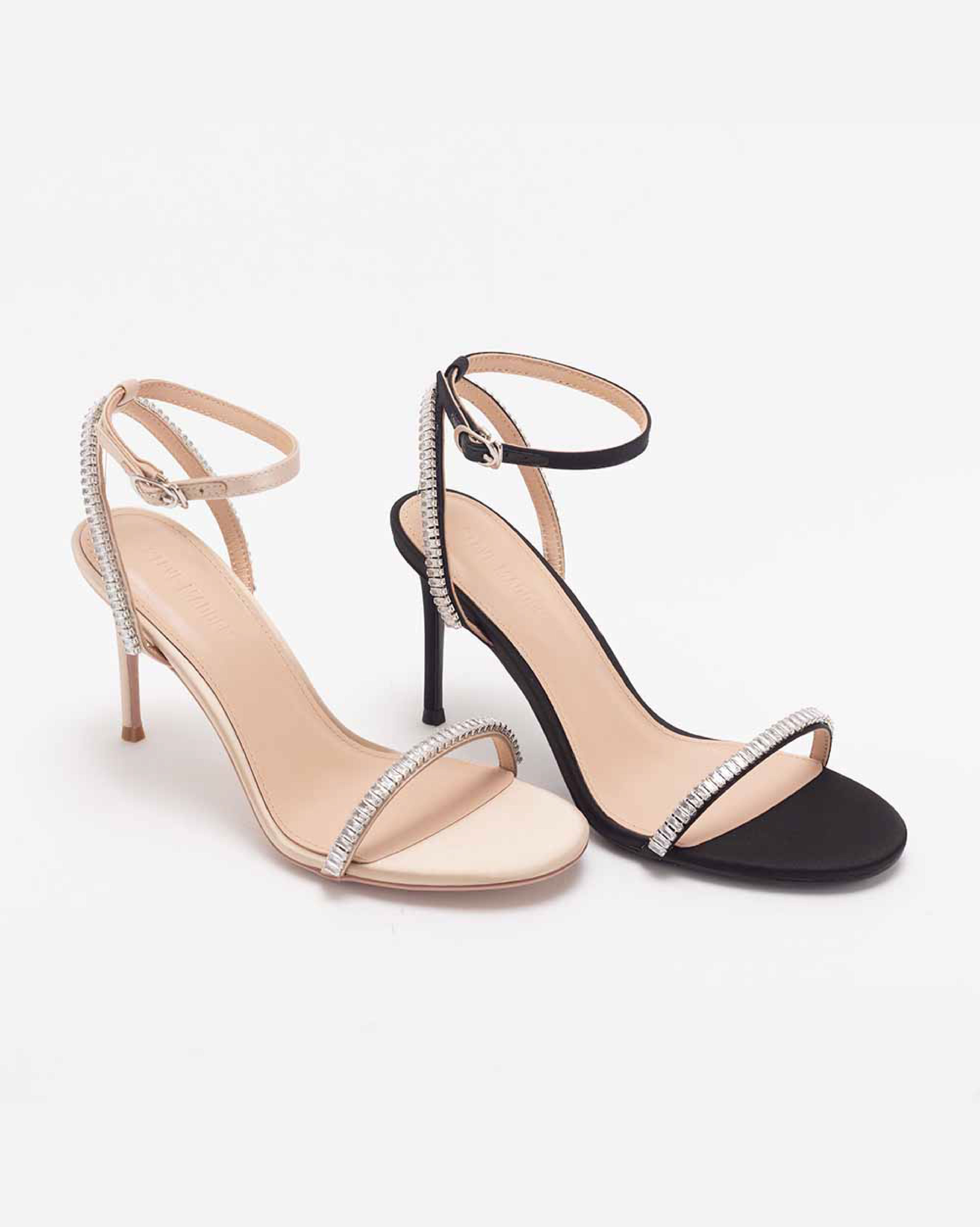 TWJANET 奢華閃鑽繞踝一字帶涼跟鞋-金色