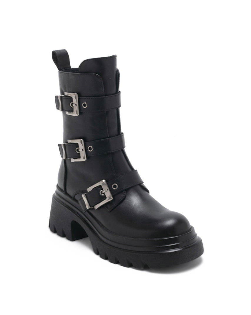 TWSTORM 率性層次扣帶中筒靴-黑色