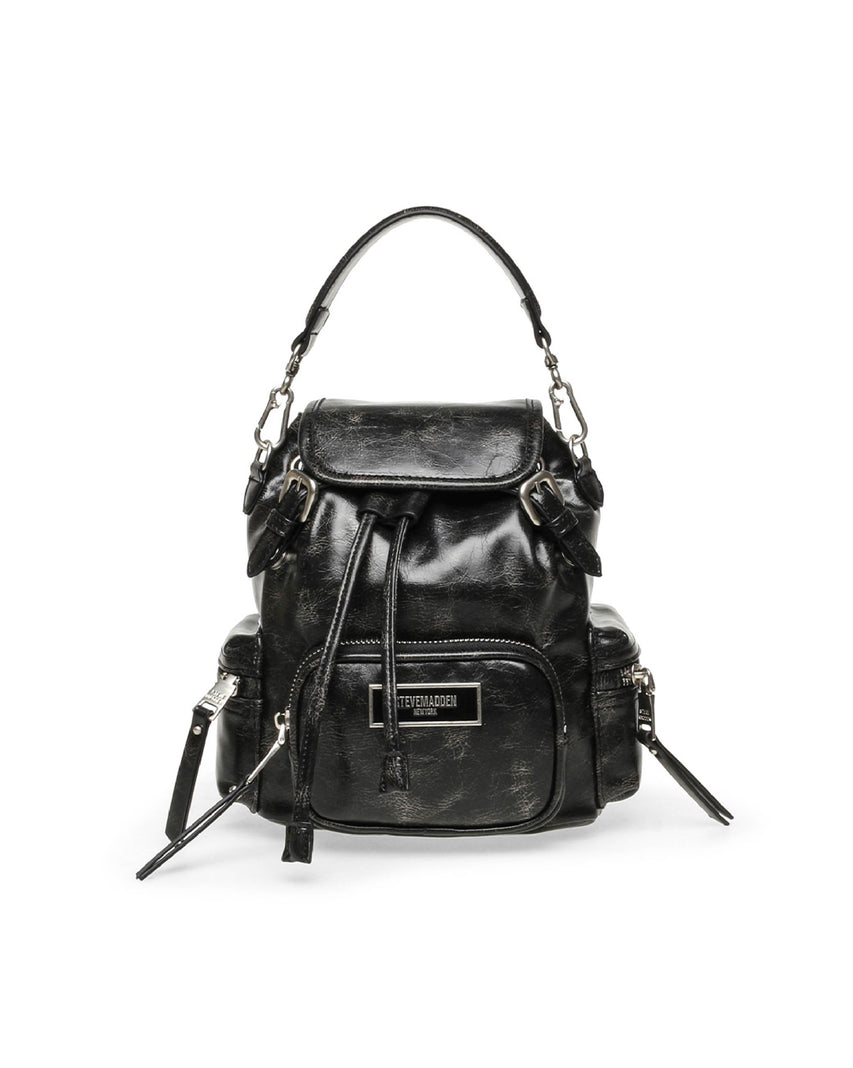 BDRIFT 復古皮革抽繩小後背包-黑色