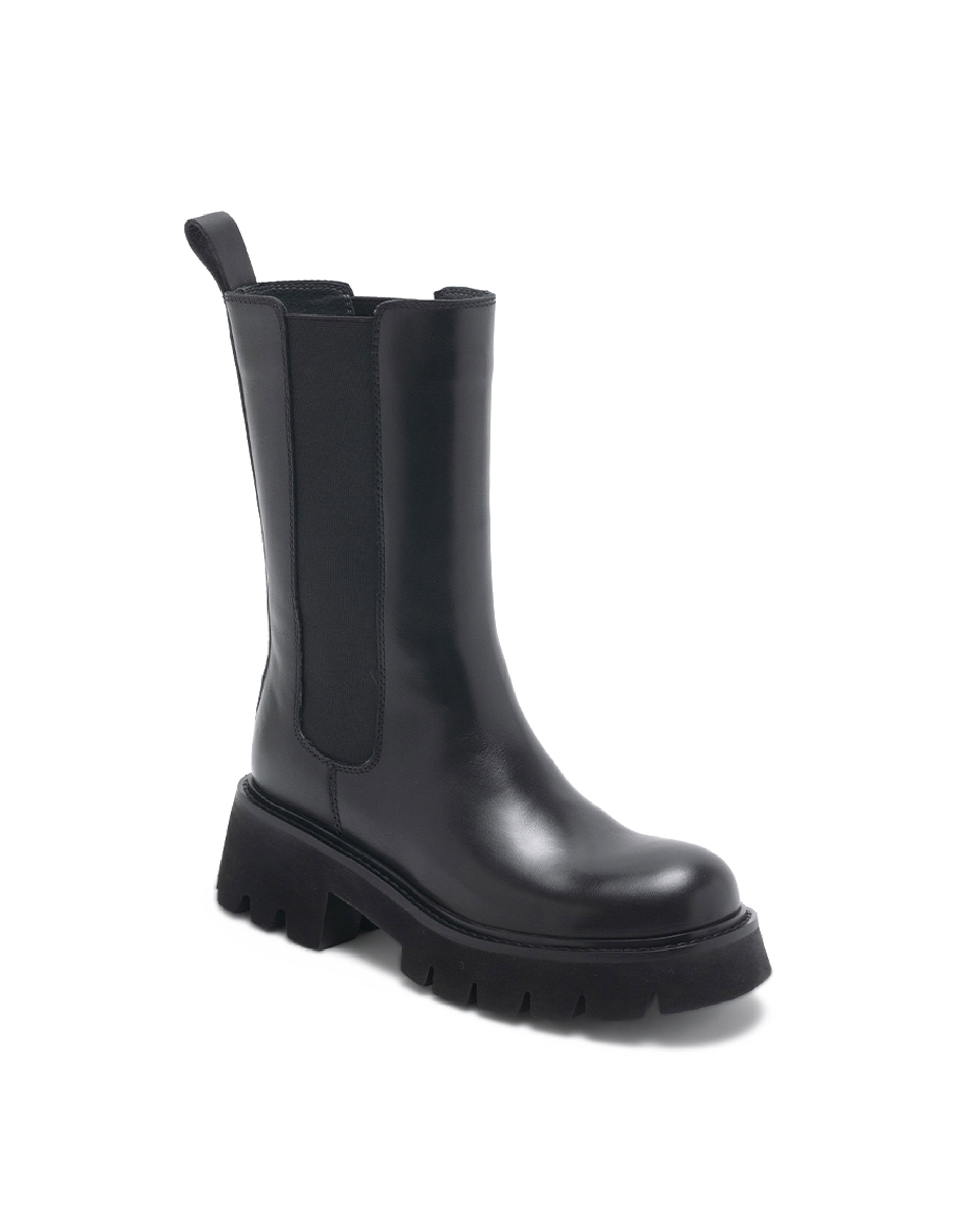 TWLILI 厚底素面切爾西中筒靴-黑色