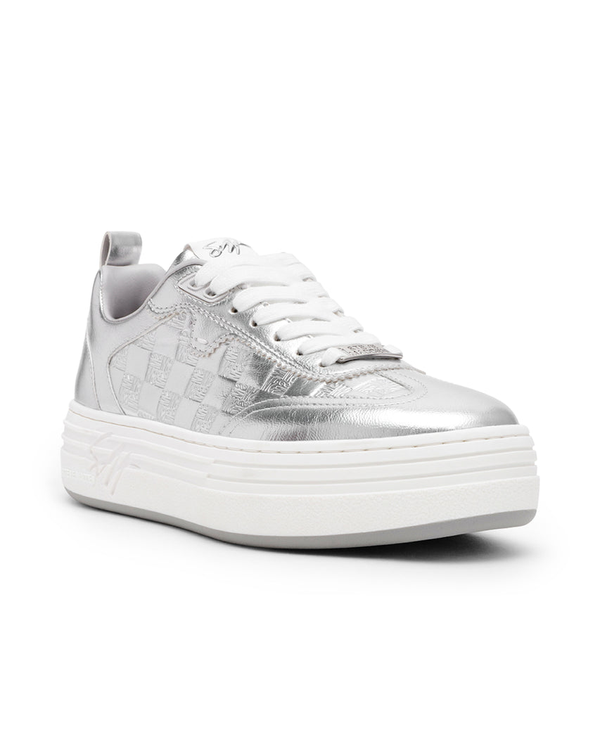 CATAPULT 棋盤LOGO素色厚底休閒鞋-銀色