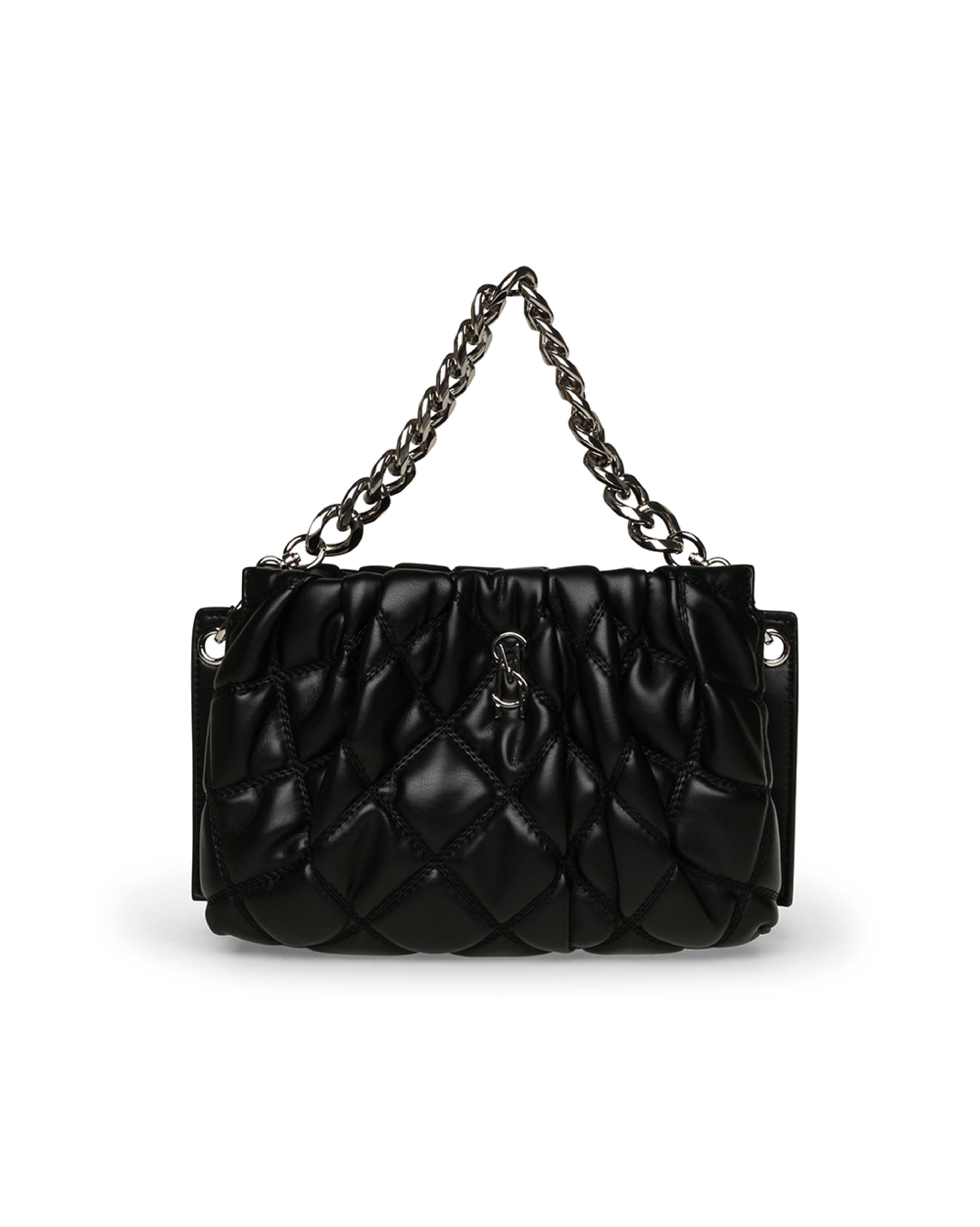 BTANSIES 菱格紋抓皺鍊帶斜背包-黑色