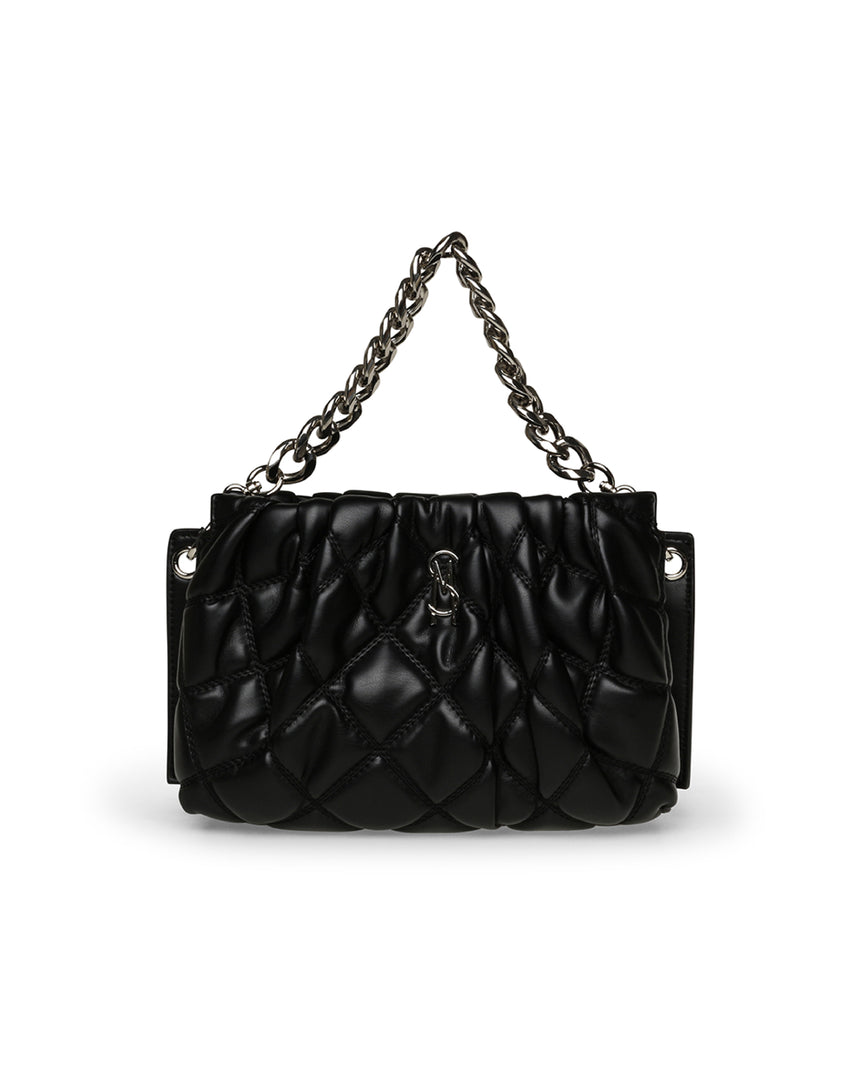 BTANSIES 菱格紋抓皺鍊帶斜背包-黑色