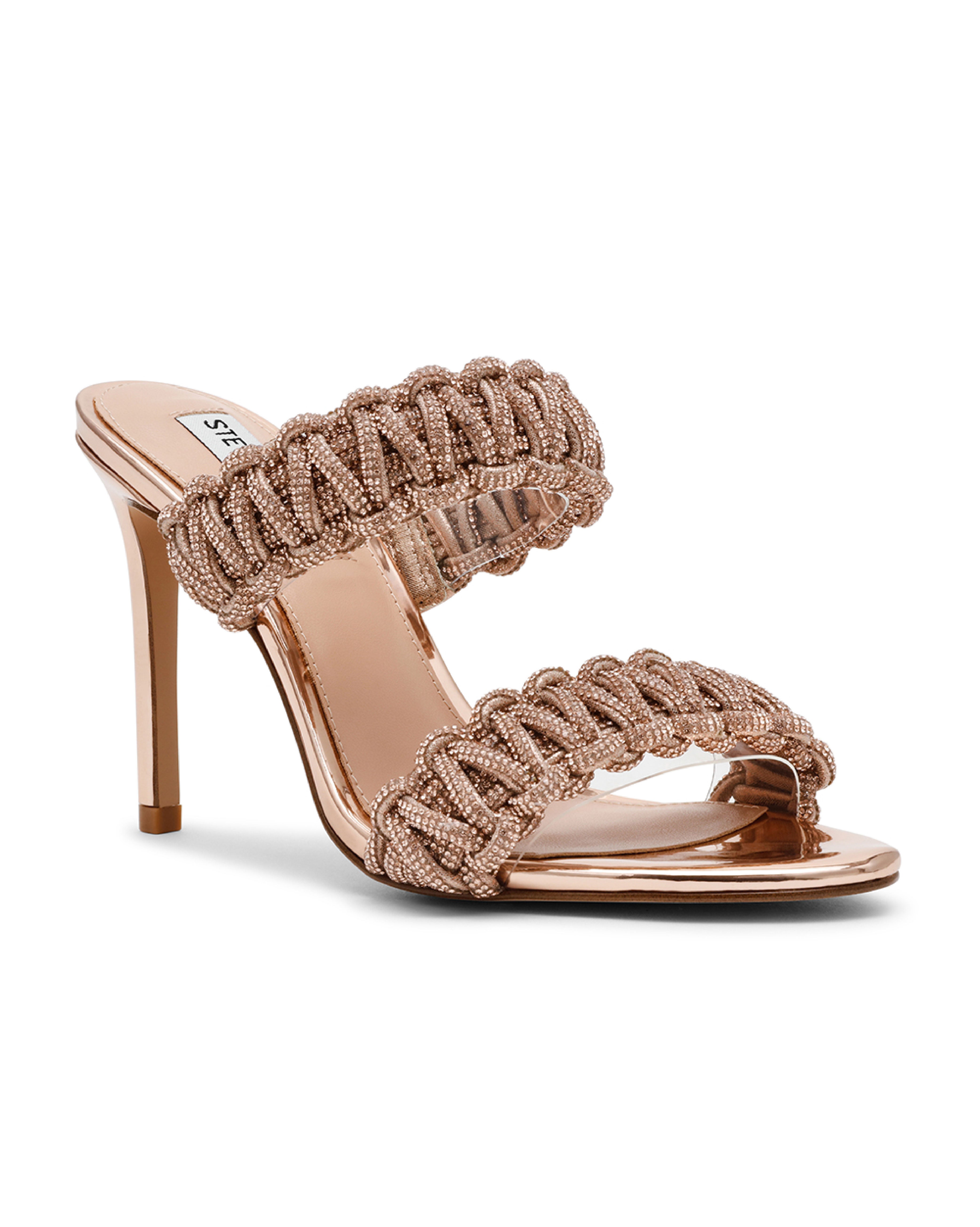 THERESIA 奢華閃鑽編織雙帶涼跟鞋 -金色