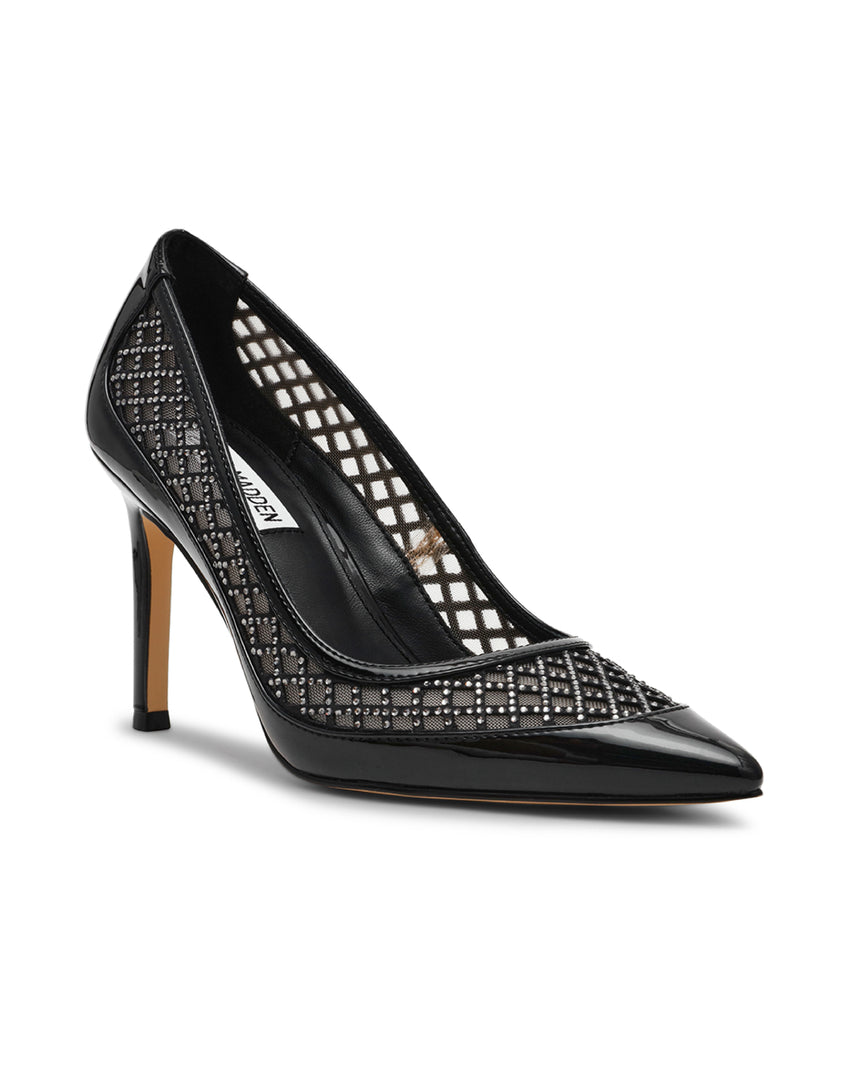 SAXXON 透膚奢華鑽面高跟鞋-黑色