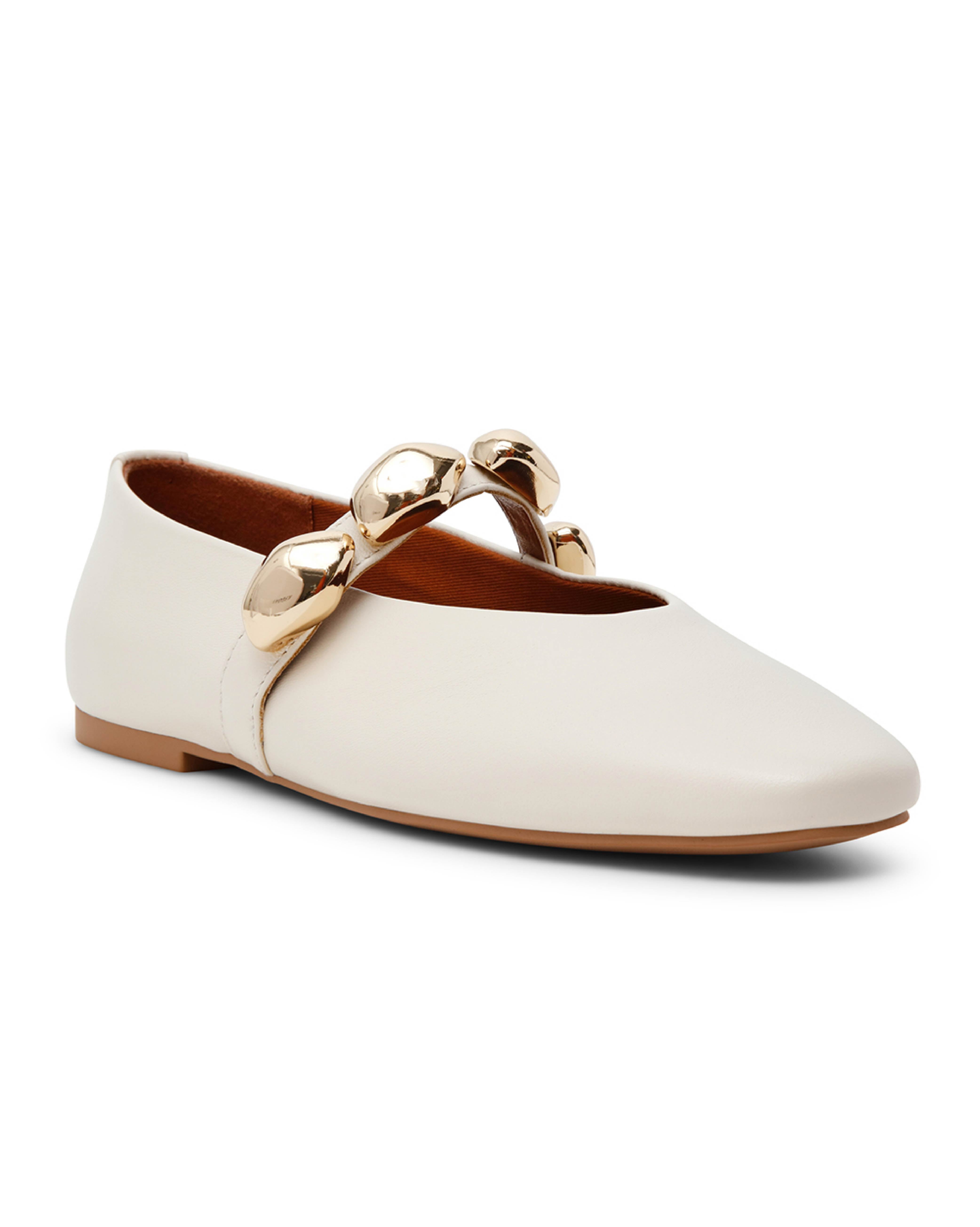 POPPIN 素面圓形扣帶瑪莉珍鞋-白色