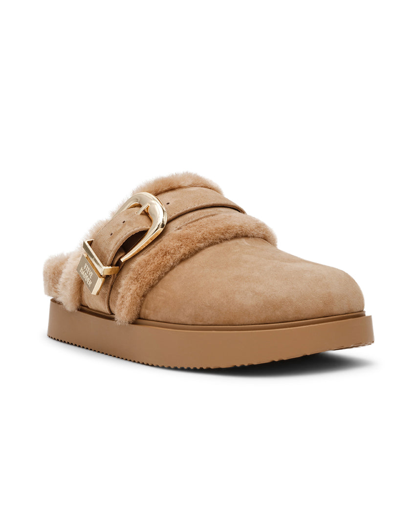 COZY UP 泰迪毛毛金屬扣飾穆勒鞋-絨棕