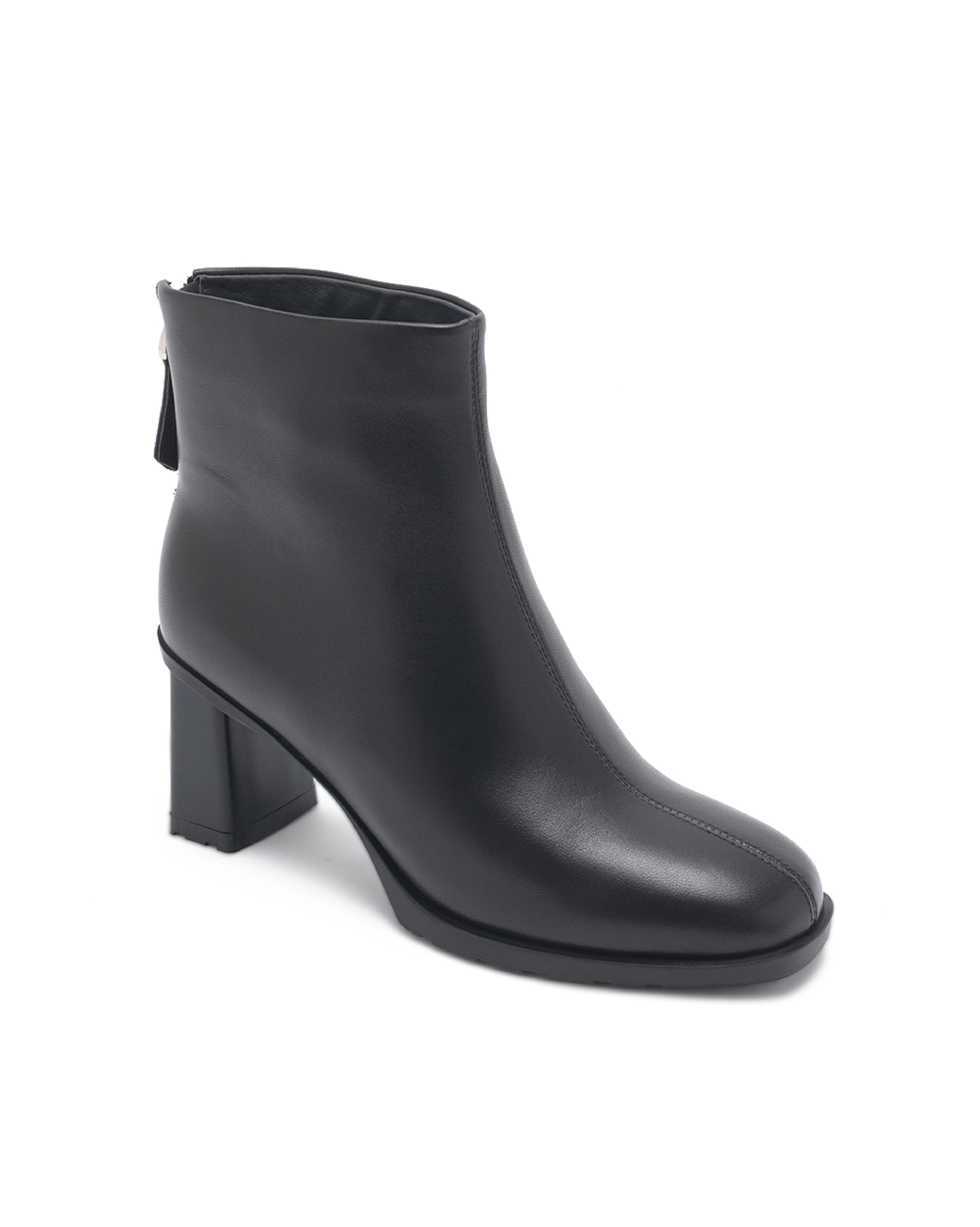 TWJILL 時尚方頭後拉鍊短靴-黑色