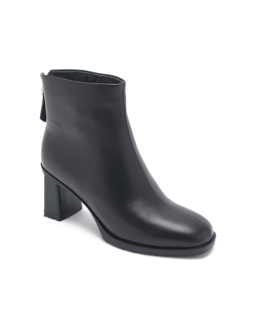 TWJILL 時尚方頭後拉鍊短靴-黑色