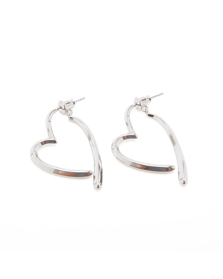 【線上獨家款】垂墜愛心造型耳環-銀色