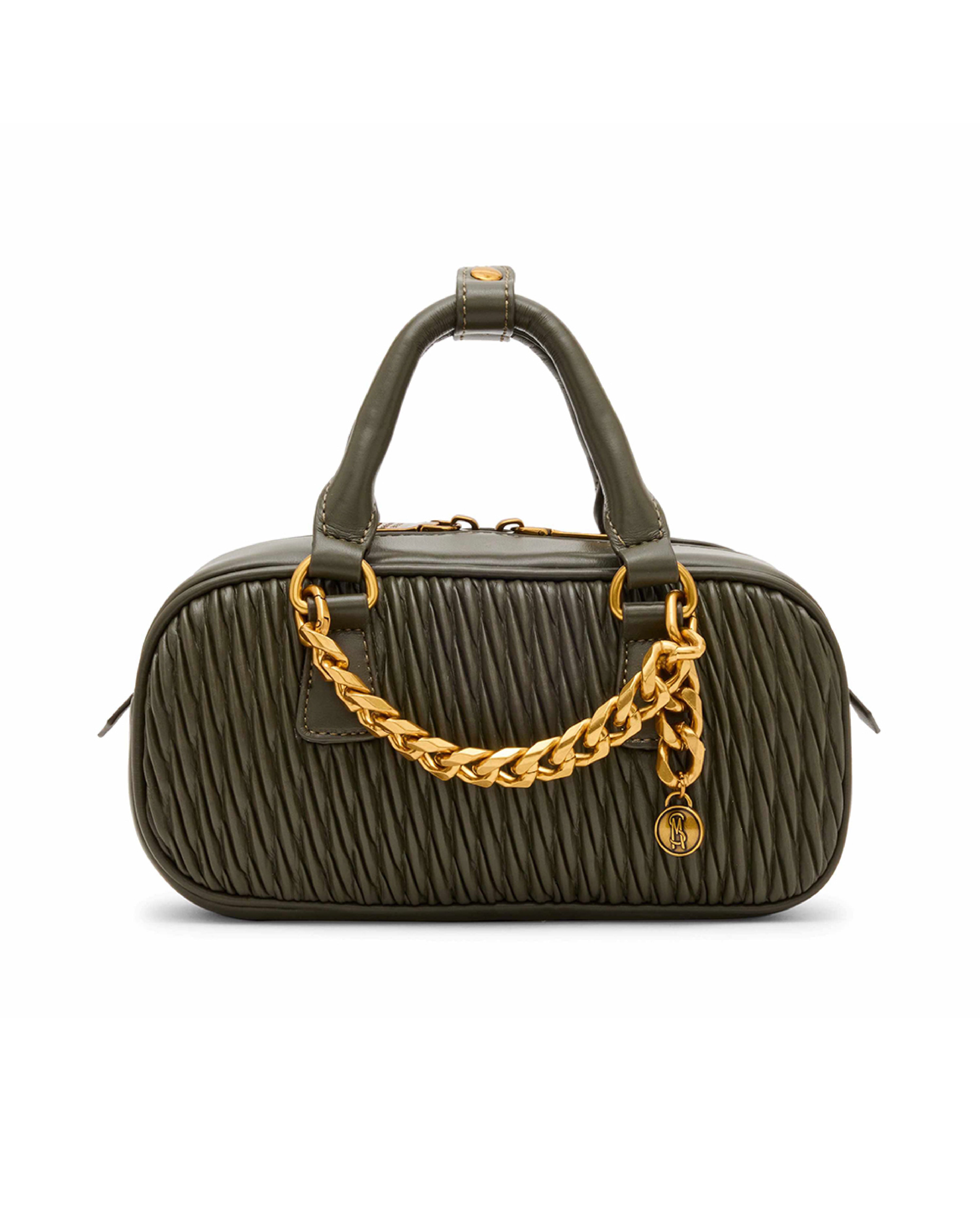 BEMILIEE 編織抓皺小法棍包-墨綠色