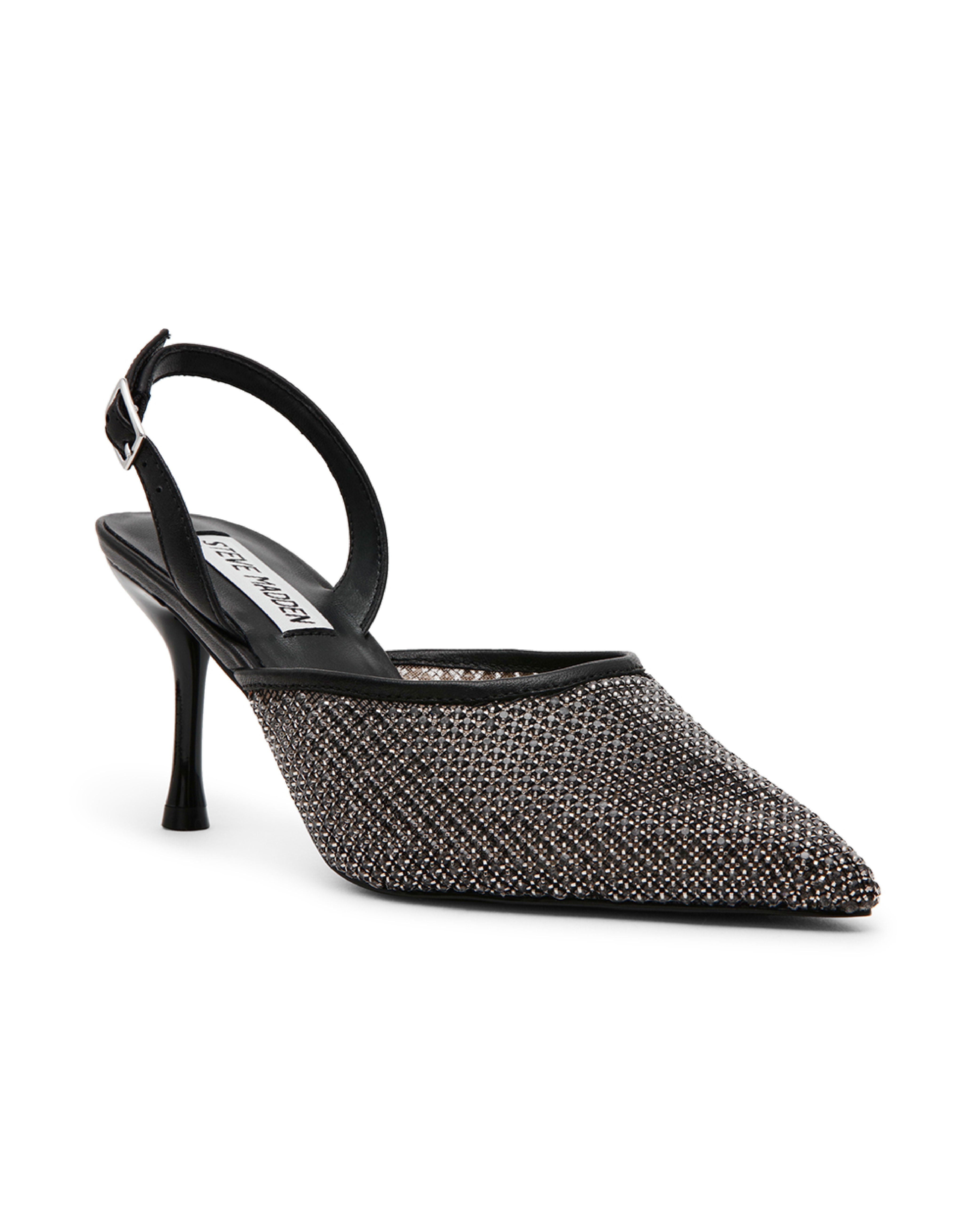 SENSOR 奢華透膚鑽面裸跟鞋-黑色