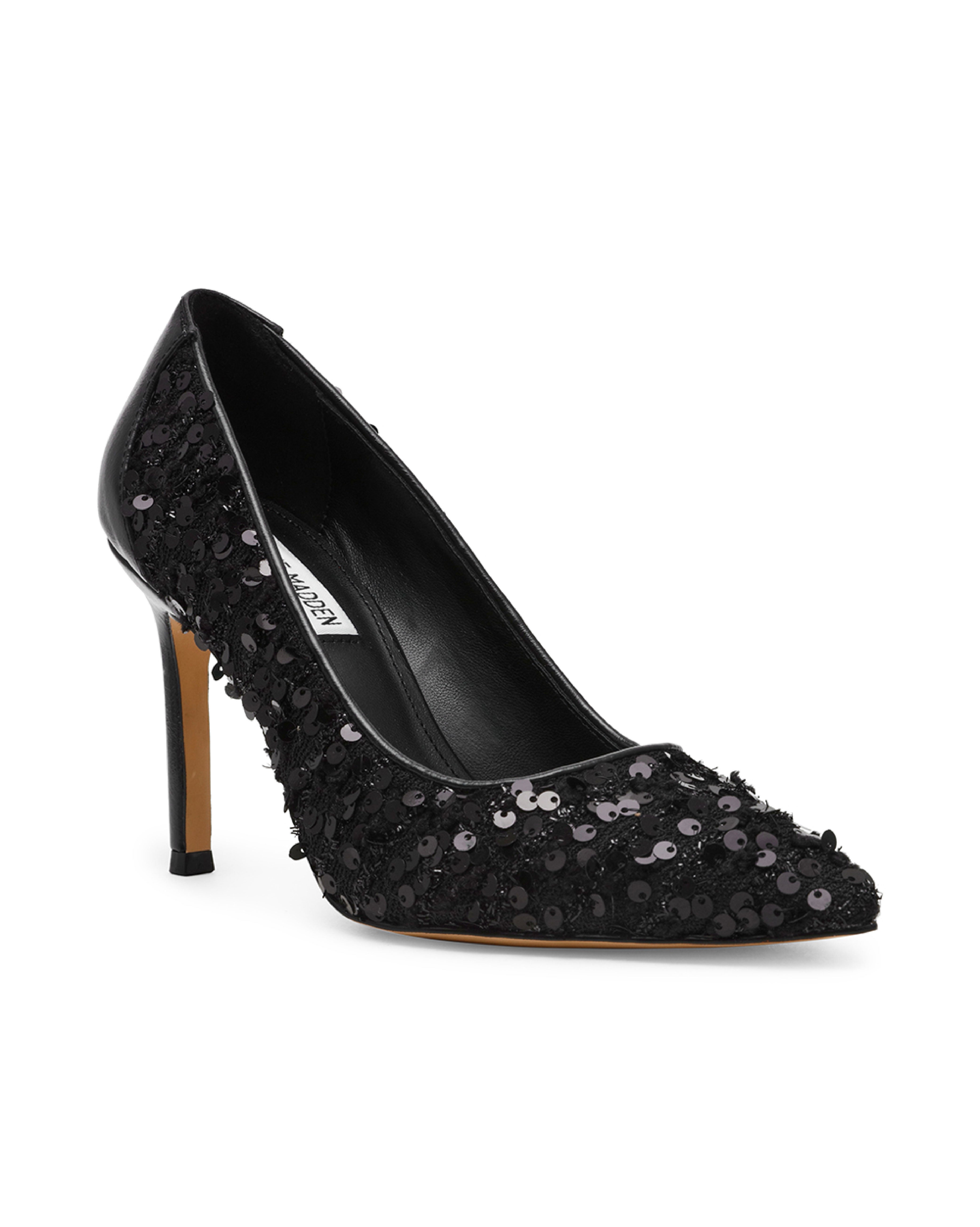 SECURED-S 奢華亮片素色高跟鞋-黑色