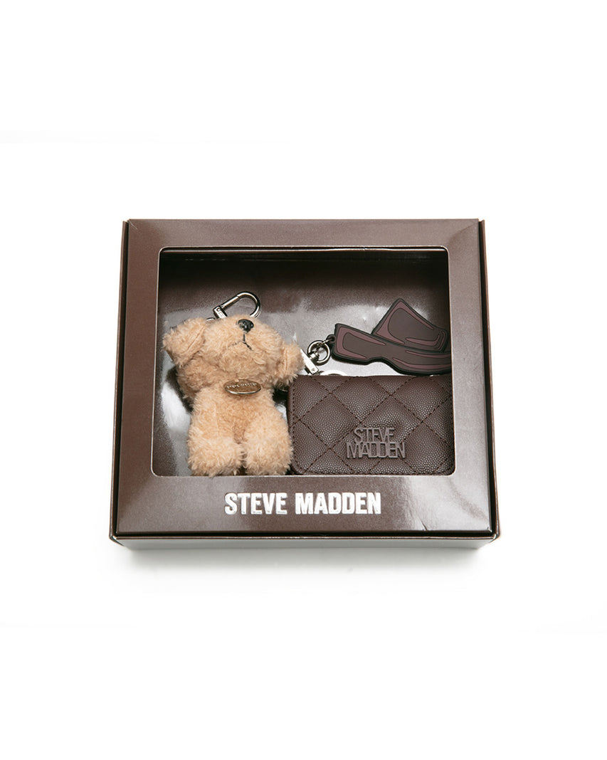 【線上獨家禮盒】菱格紋零錢包/吊飾三件禮盒組-咖啡色