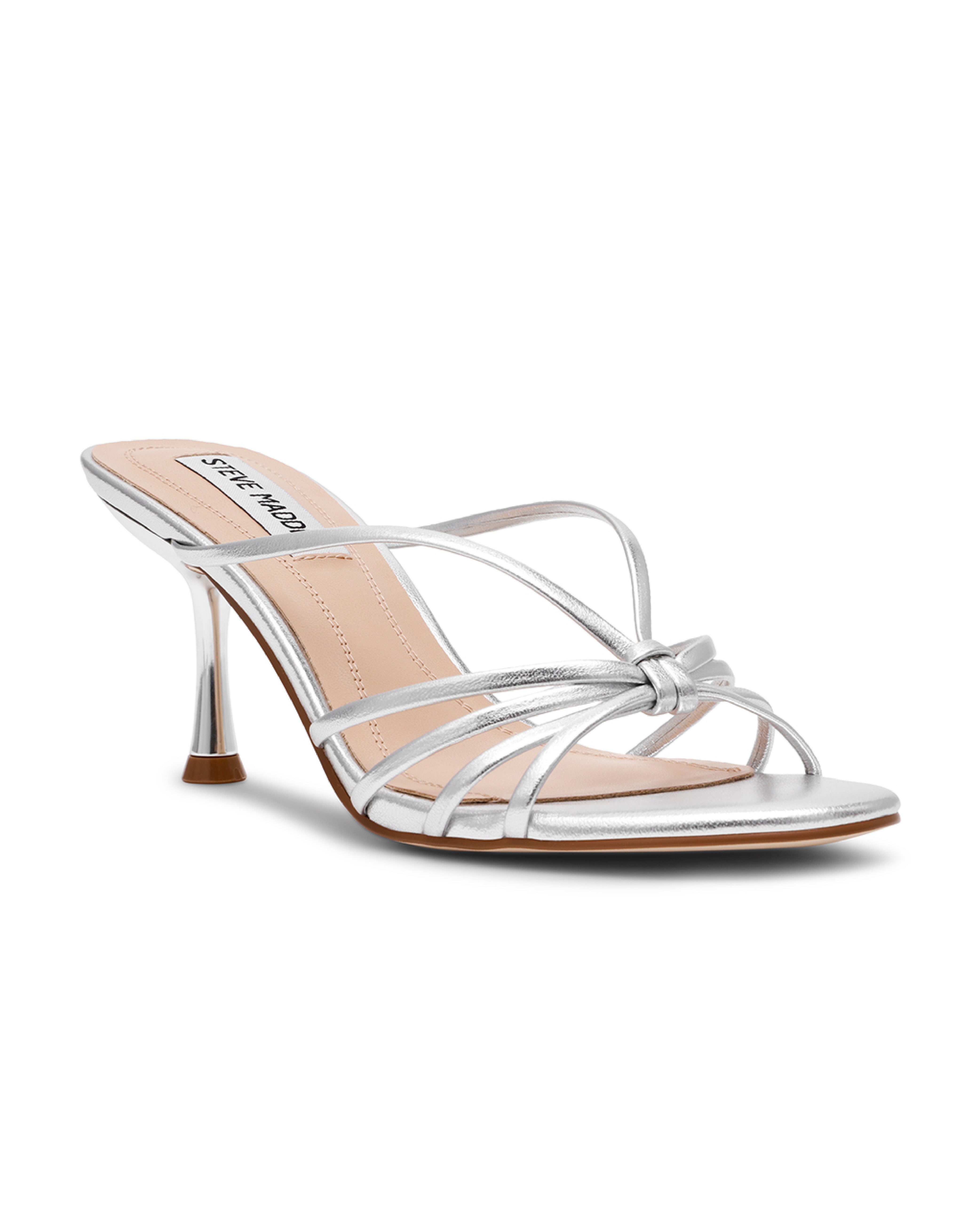 EDNA 細帶線條扭結涼跟鞋-銀色